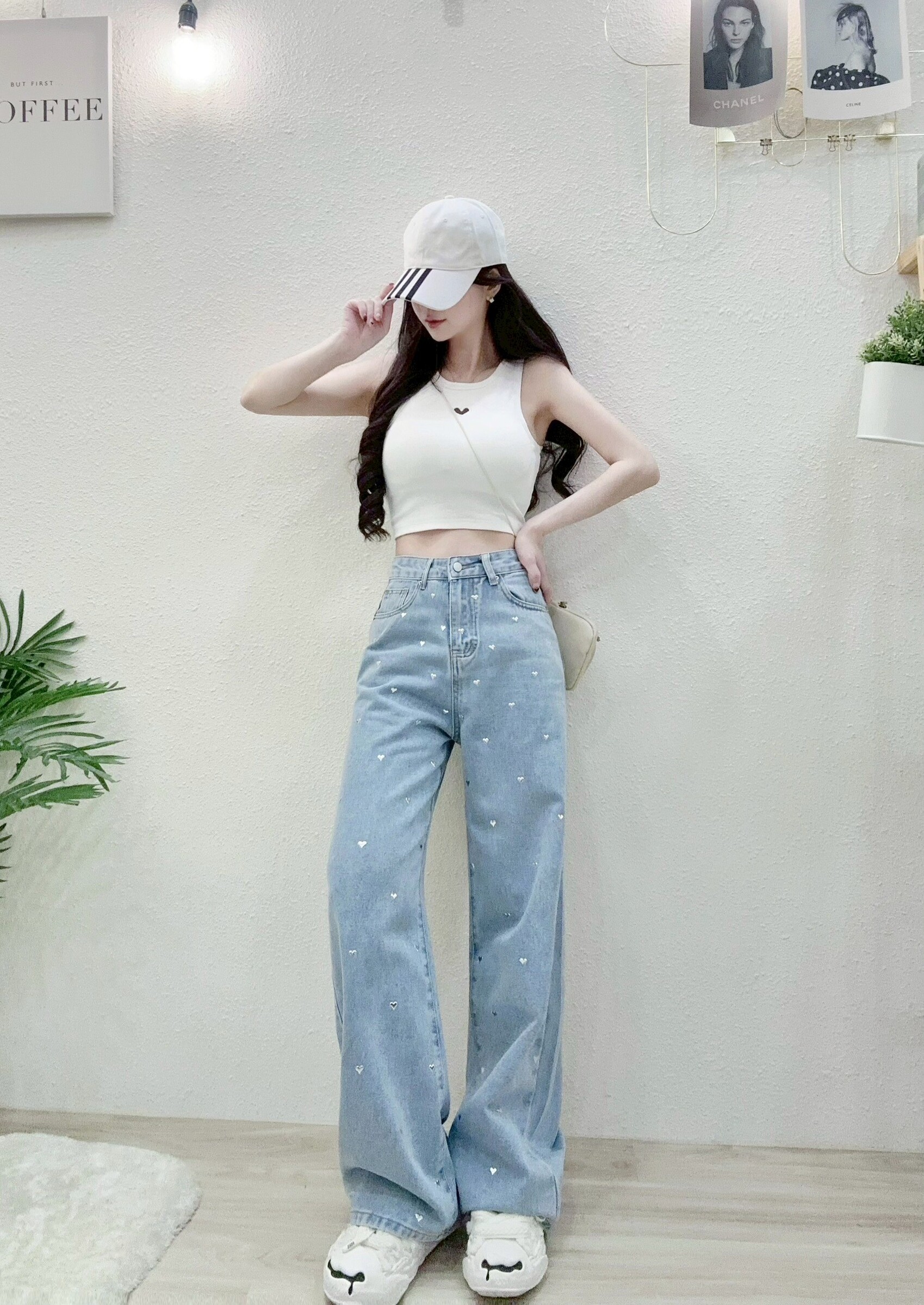 2702 P340 重工滿版銀質愛心牛仔寬褲 (3)