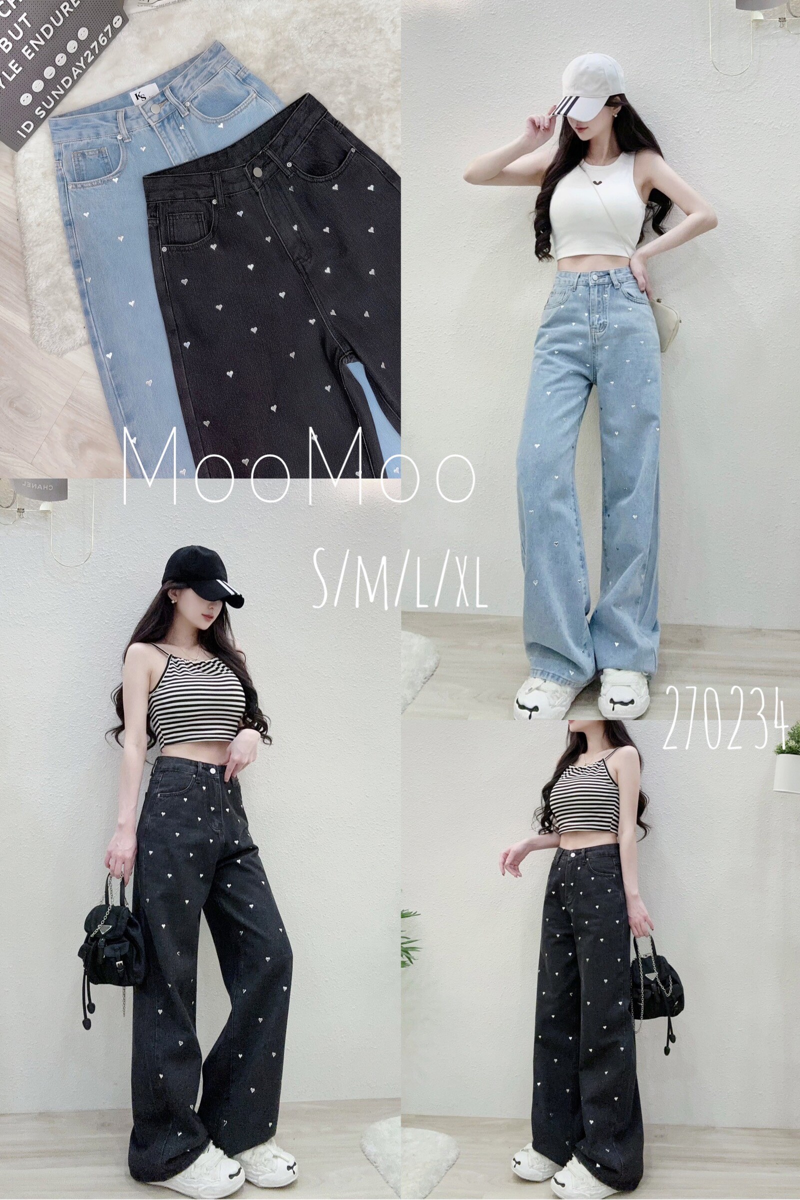 2702 P340 重工滿版銀質愛心牛仔寬褲 (4)