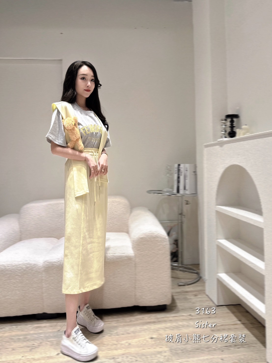 3163披肩小熊七分裙套裝 (2)