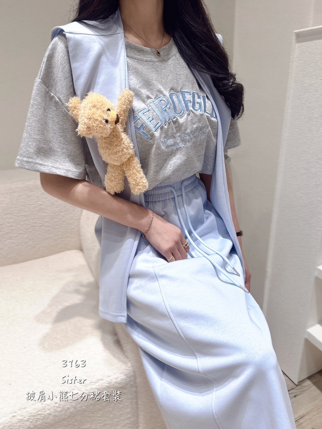 3163披肩小熊七分裙套裝 (3)