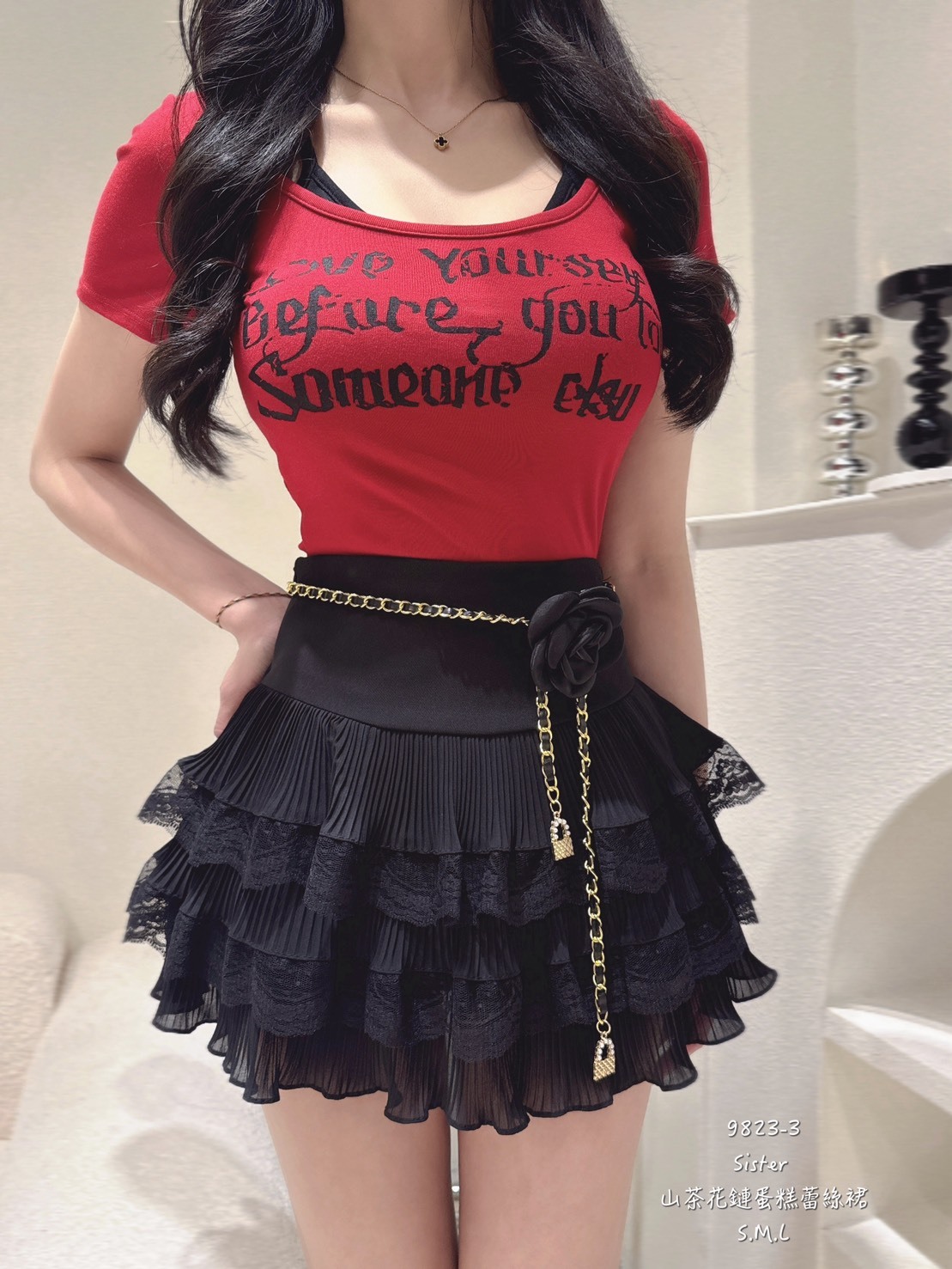 9823-3山茶花鏈蛋糕蕾裙