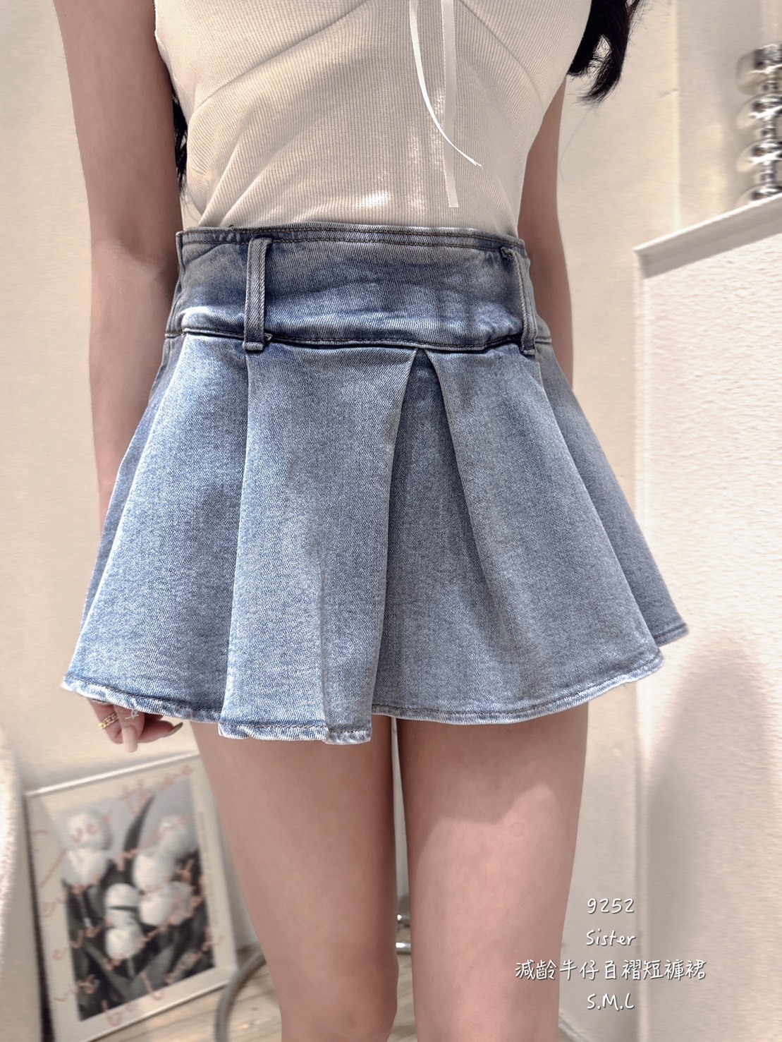 9252減齡牛仔百摺短褲裙 (3)