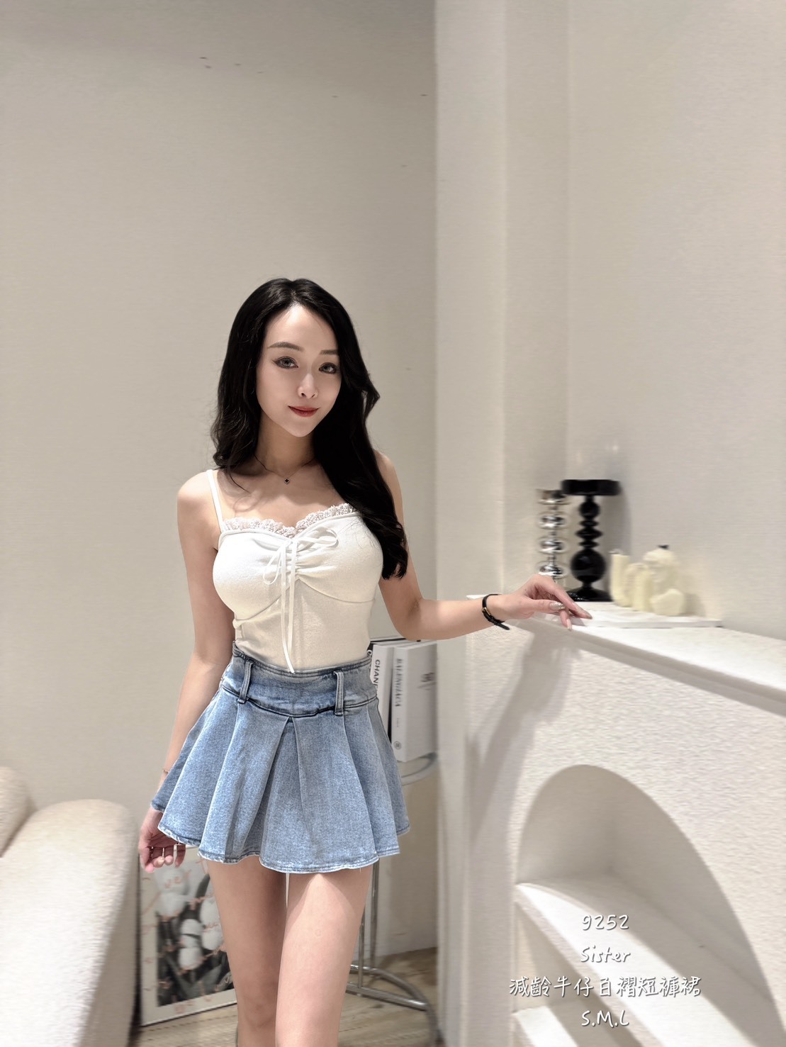 9252減齡牛仔百摺短褲裙 (4)