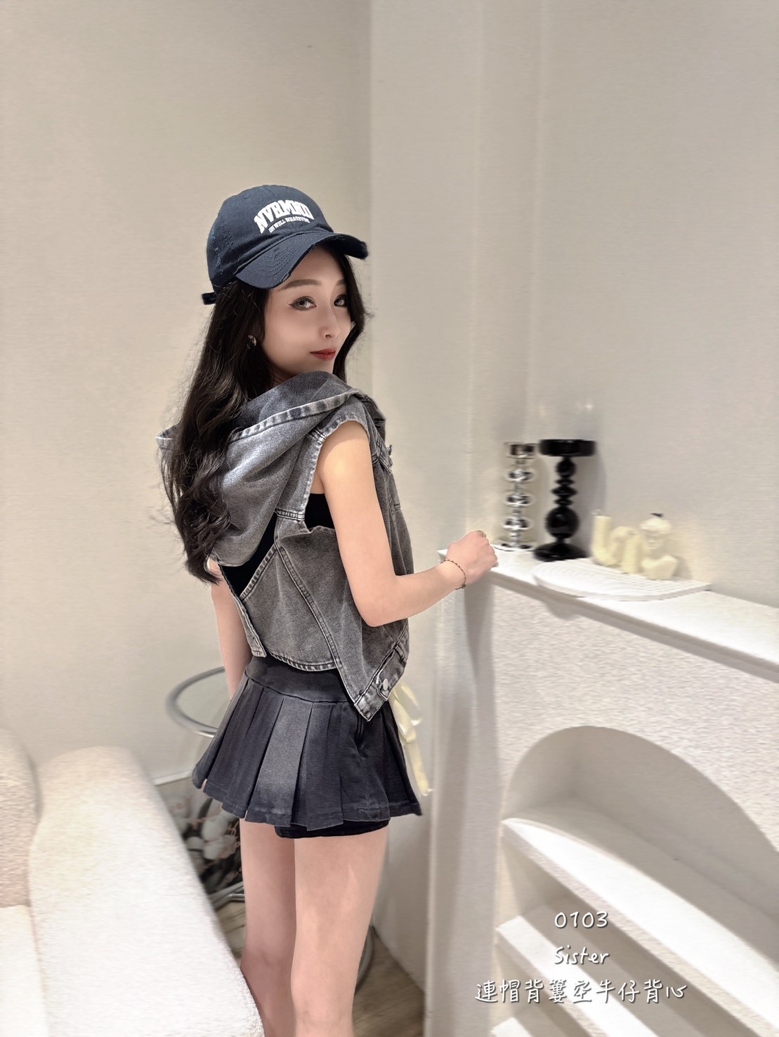 0103連帽背簍空牛仔背心