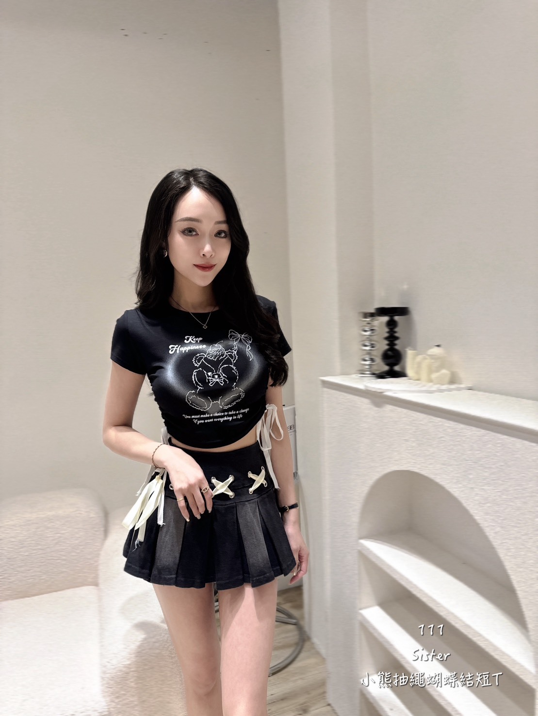 111小熊抽繩蝴蝶結短T