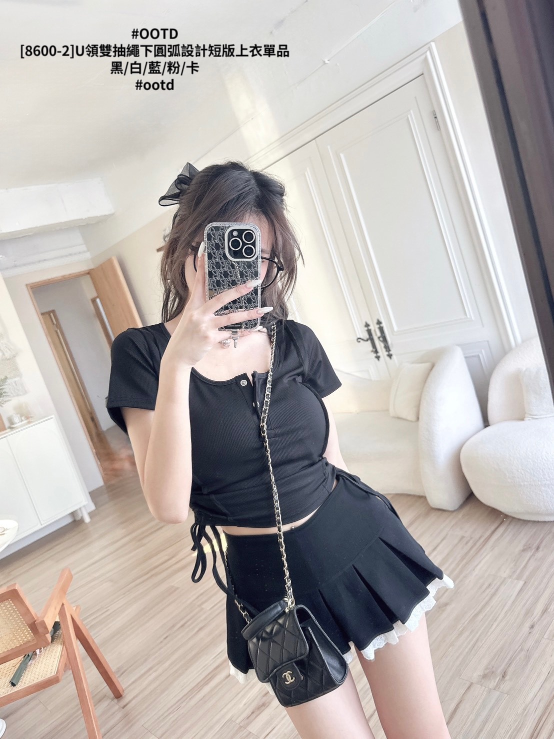 [8600-2]U領雙抽繩下圓弧設計短版上衣單品 (10)