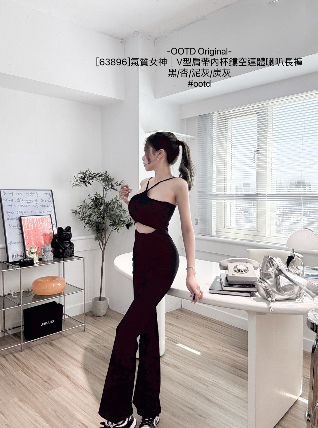 [63896]氣質女神｜V型肩帶內杯鏤空連體喇叭長褲 (7)