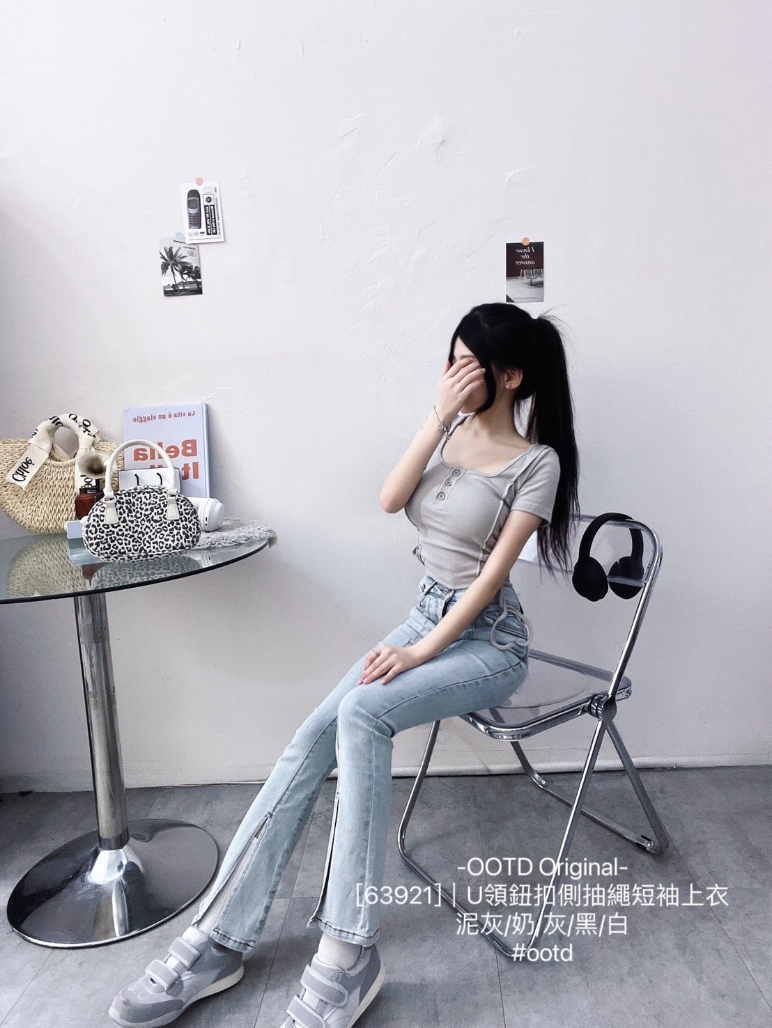 [63921]｜U領鈕扣側抽繩短袖上衣 (7)