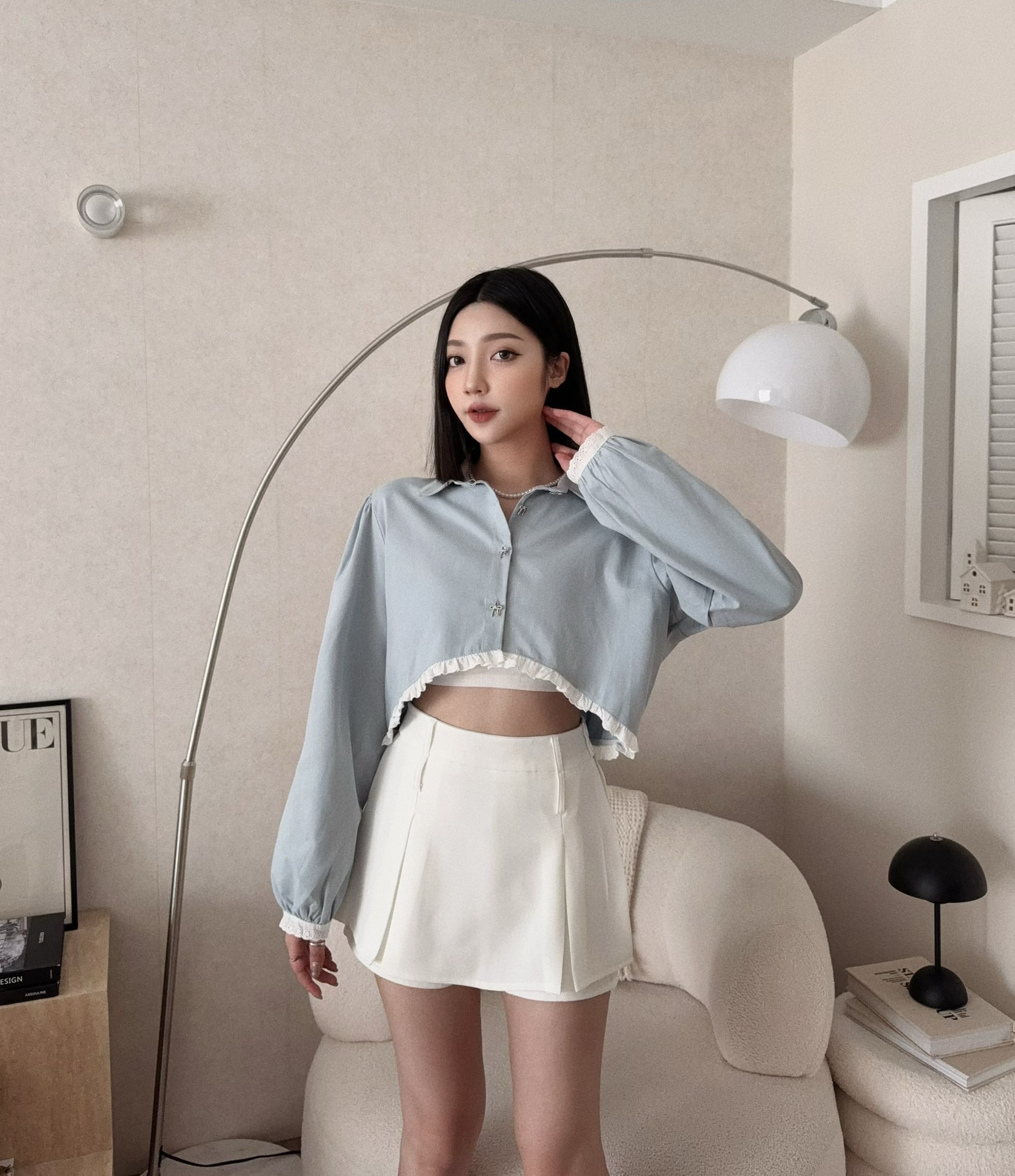 #8818 『選品』甜美蝴蝶結蕾絲花邊襯衫