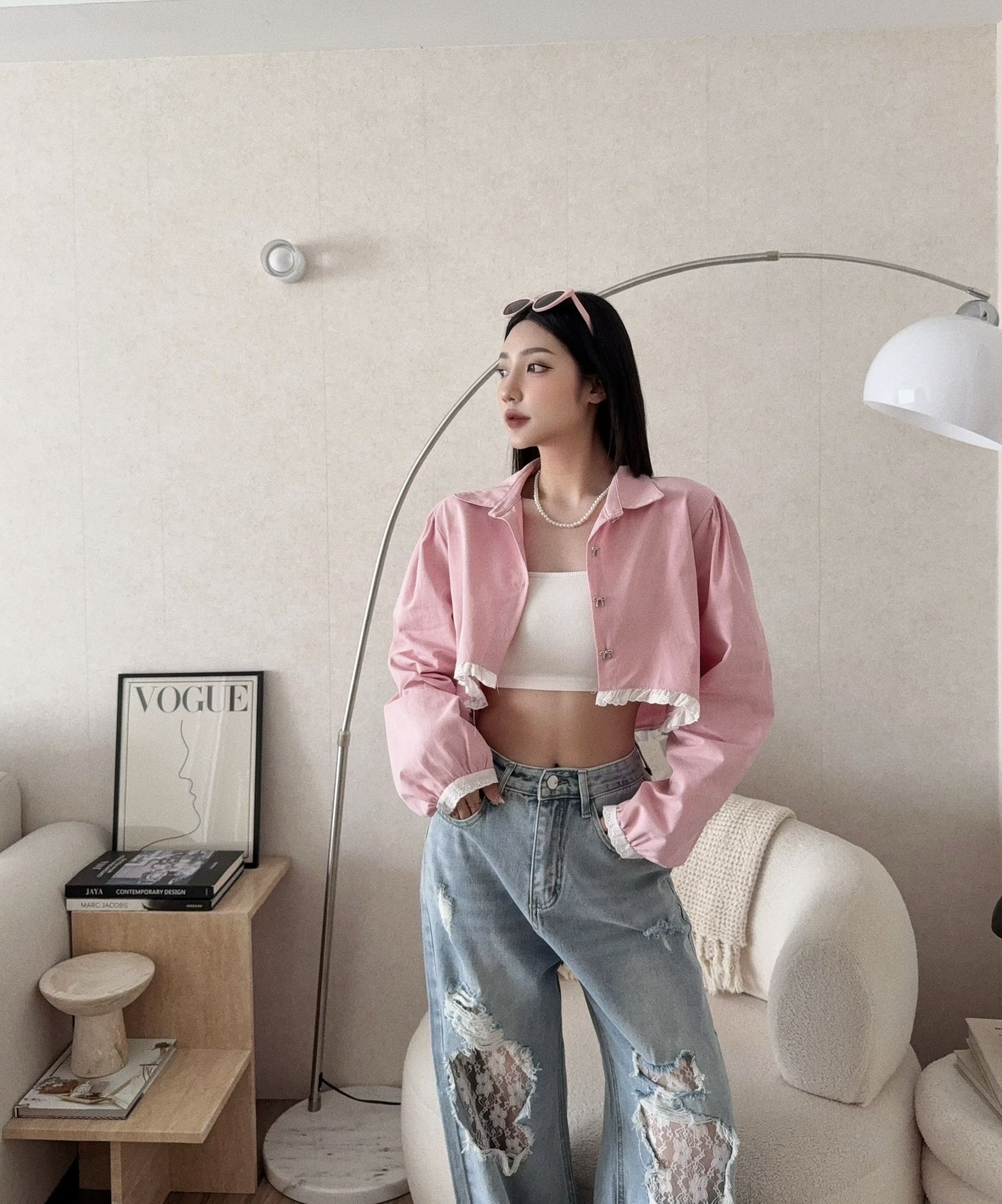 #8818 『選品』甜美蝴蝶結蕾絲花邊襯衫 (3)