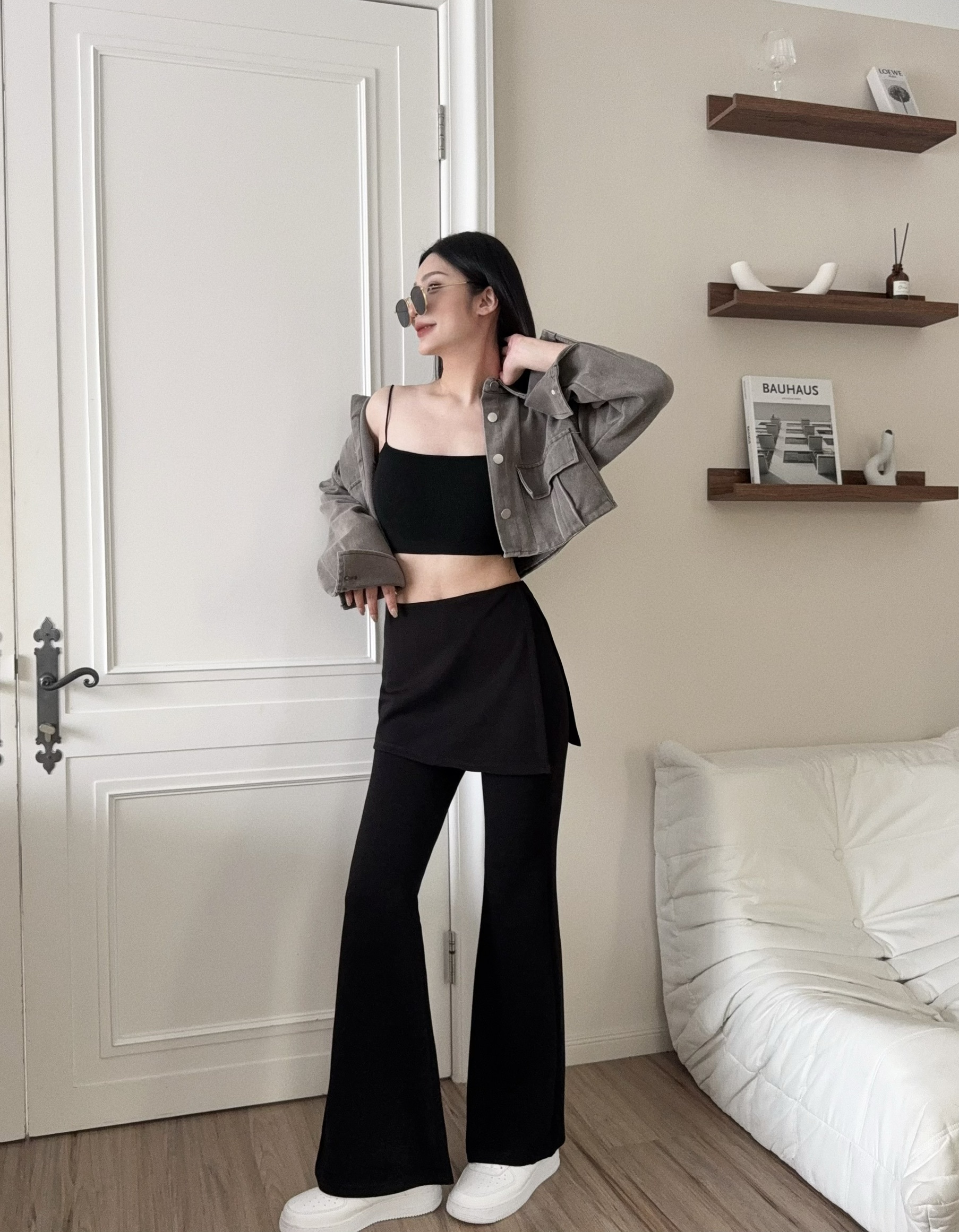 #6182 『選品』假兩件裙簾微喇叭褲 (4)