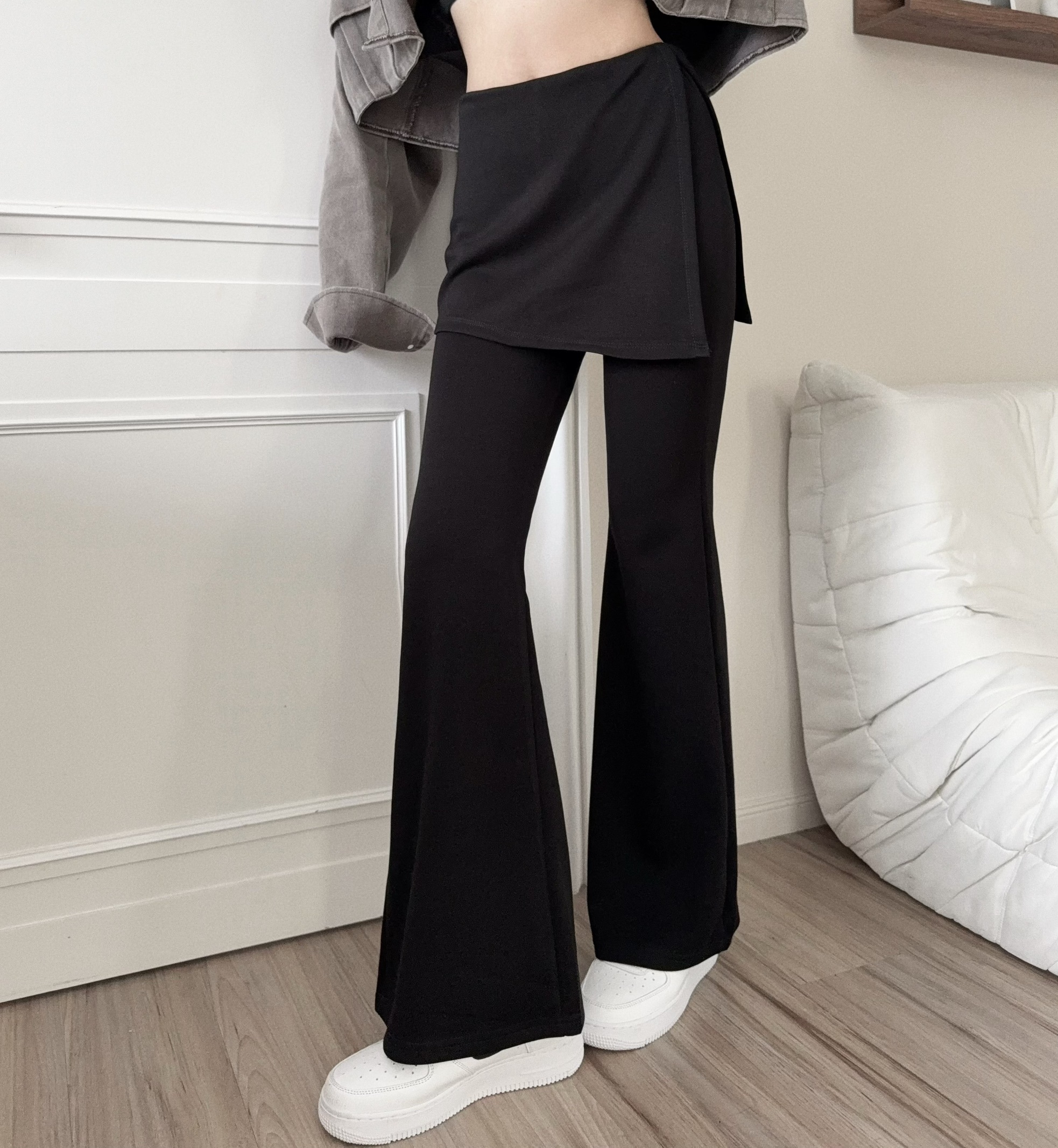 #6182 『選品』假兩件裙簾微喇叭褲