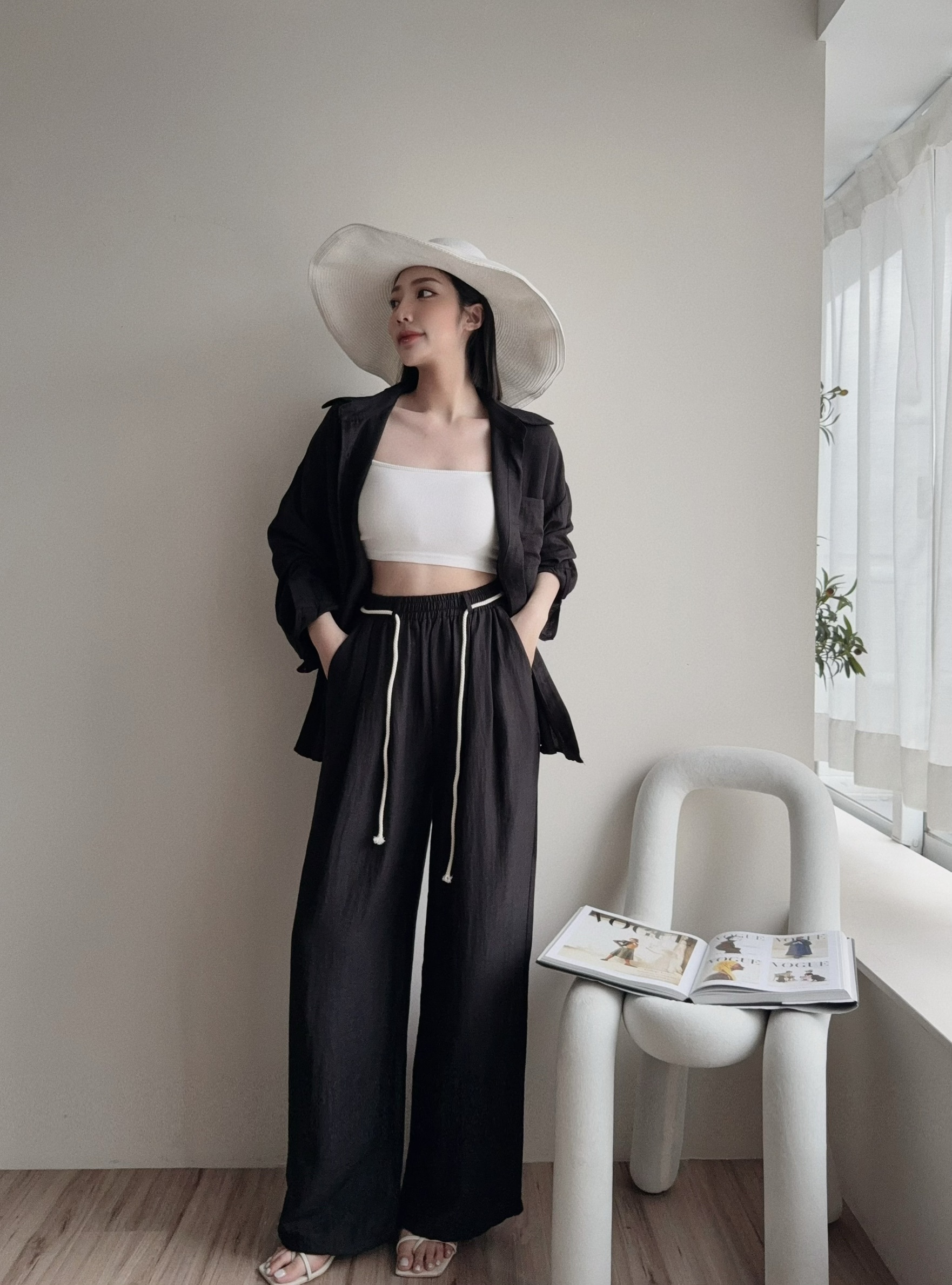 1039『選品』慵懶渡假棉麻襯衫+寬鬆落地褲 (2)