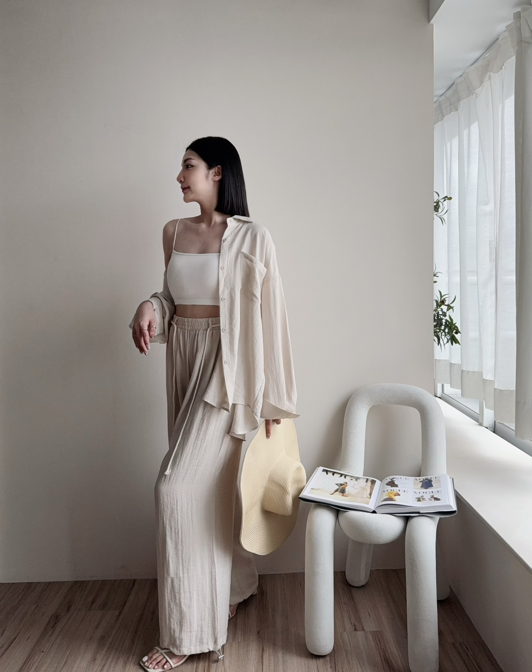 1039『選品』慵懶渡假棉麻襯衫+寬鬆落地褲 (3)