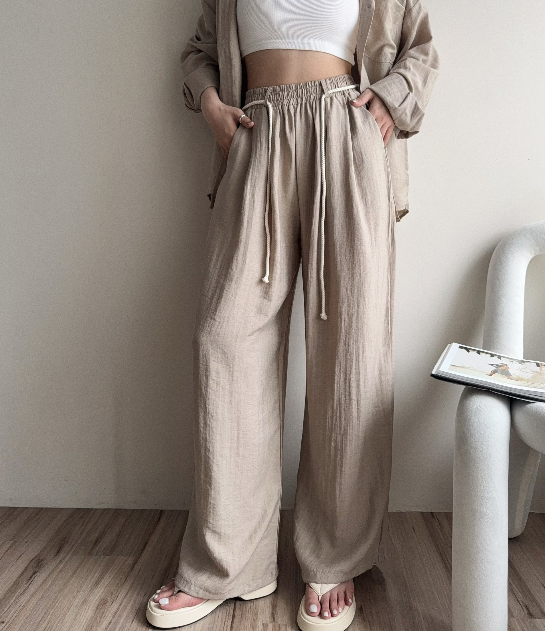 1039『選品』慵懶渡假棉麻襯衫+寬鬆落地褲