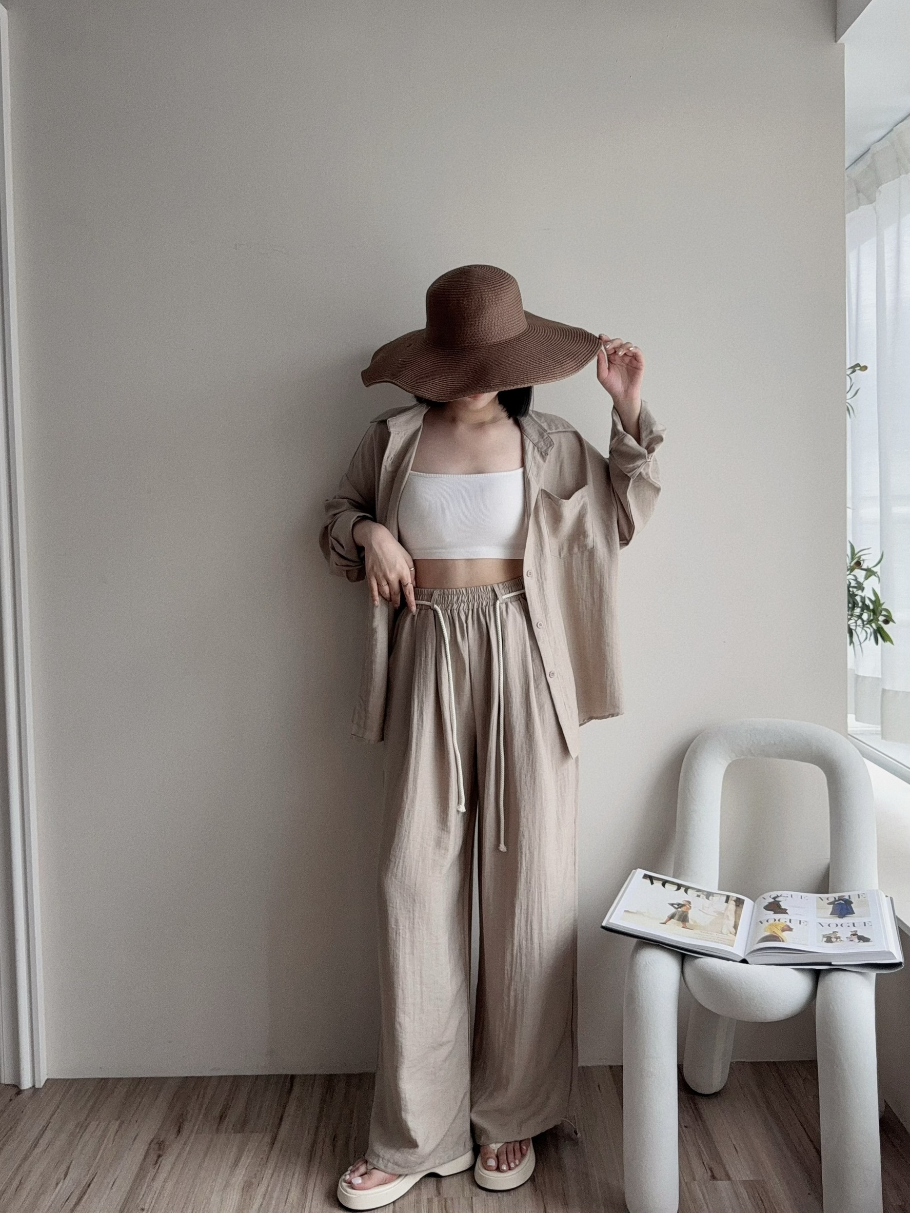 1039『選品』慵懶渡假棉麻襯衫+寬鬆落地褲 (4)