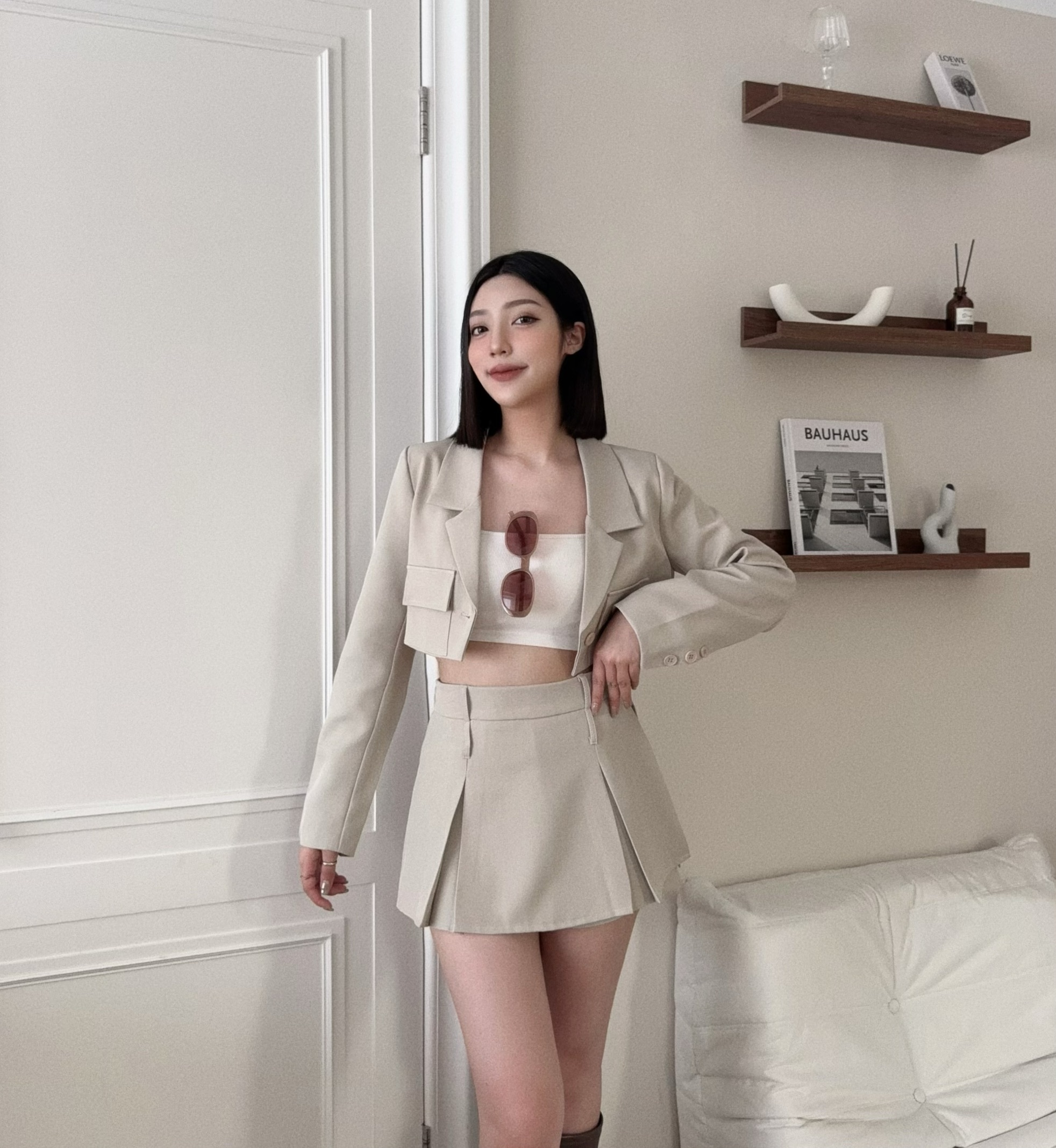 5466 『訂製款』俐落短版西裝外套+褲裙