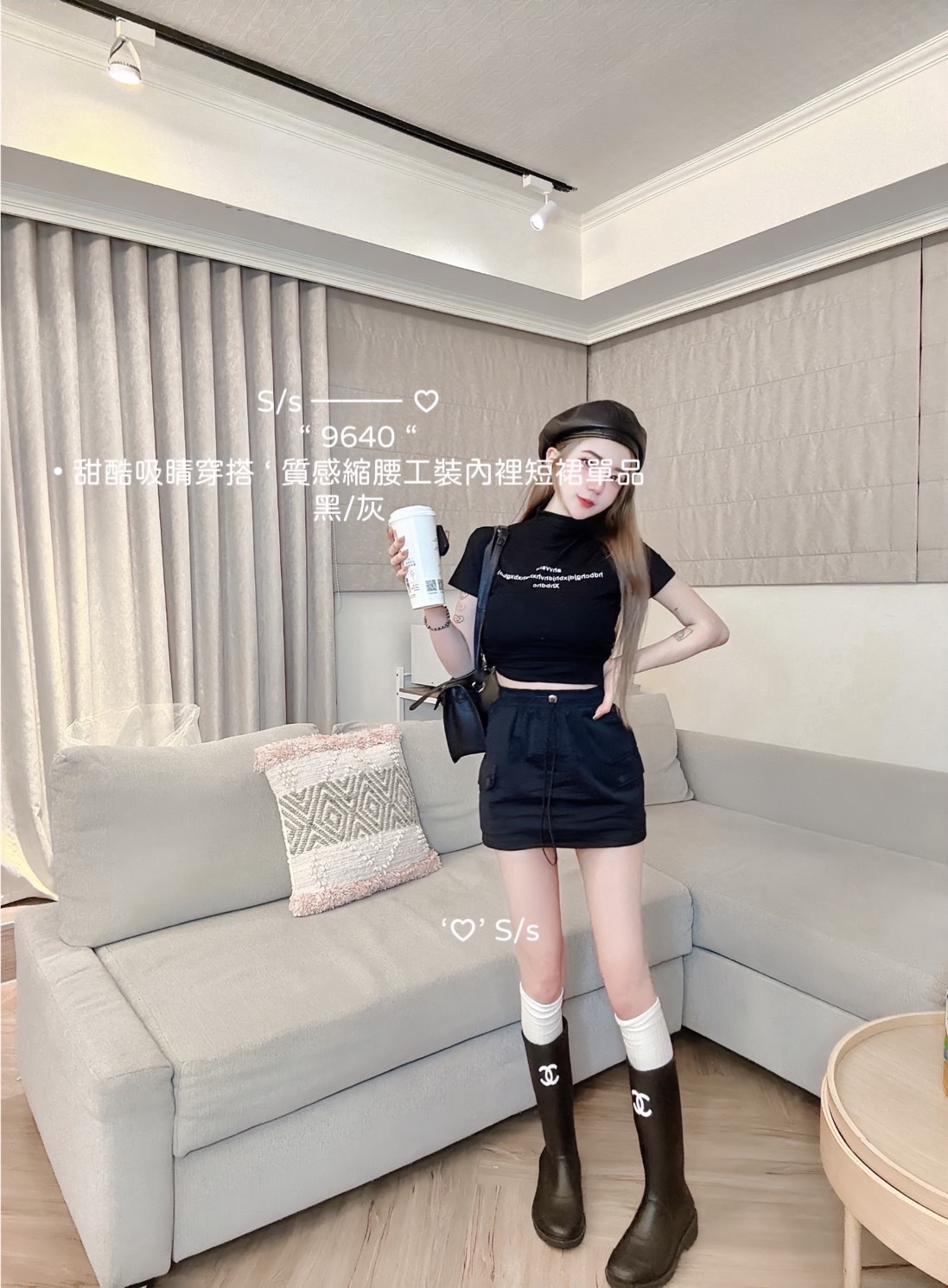 9640甜酷吸睛穿搭 ‘ 質感縮腰工裝內裡短裙單品 (6)
