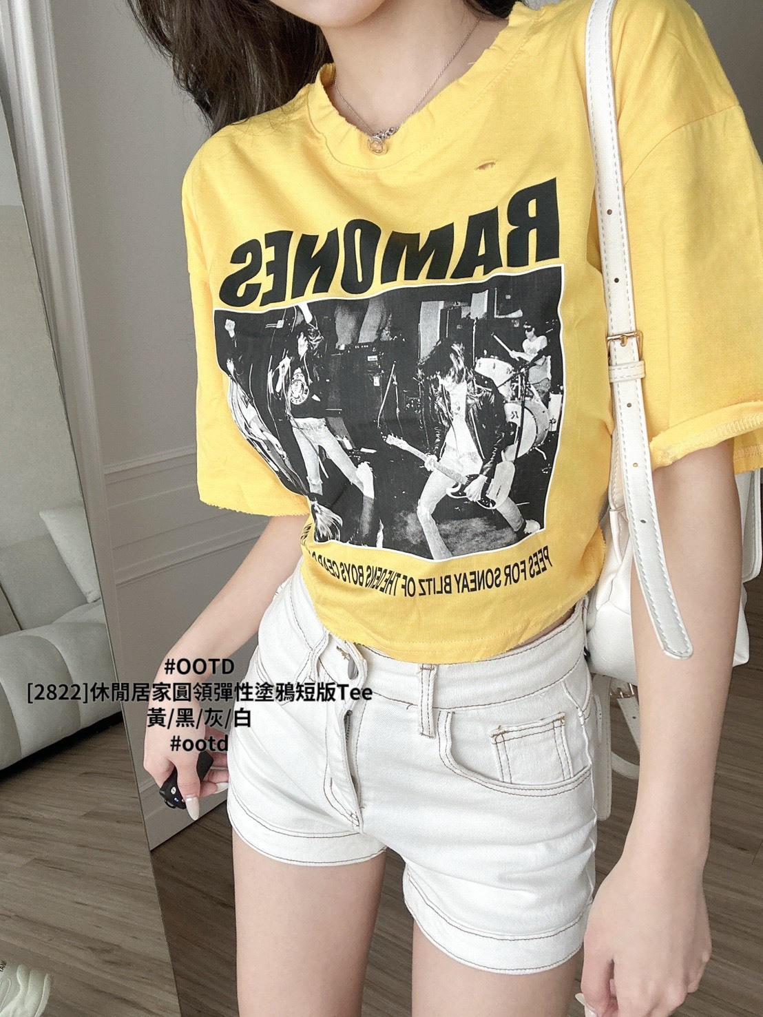 [2822]休閒居家圓領彈性塗鴉短版Tee (4)