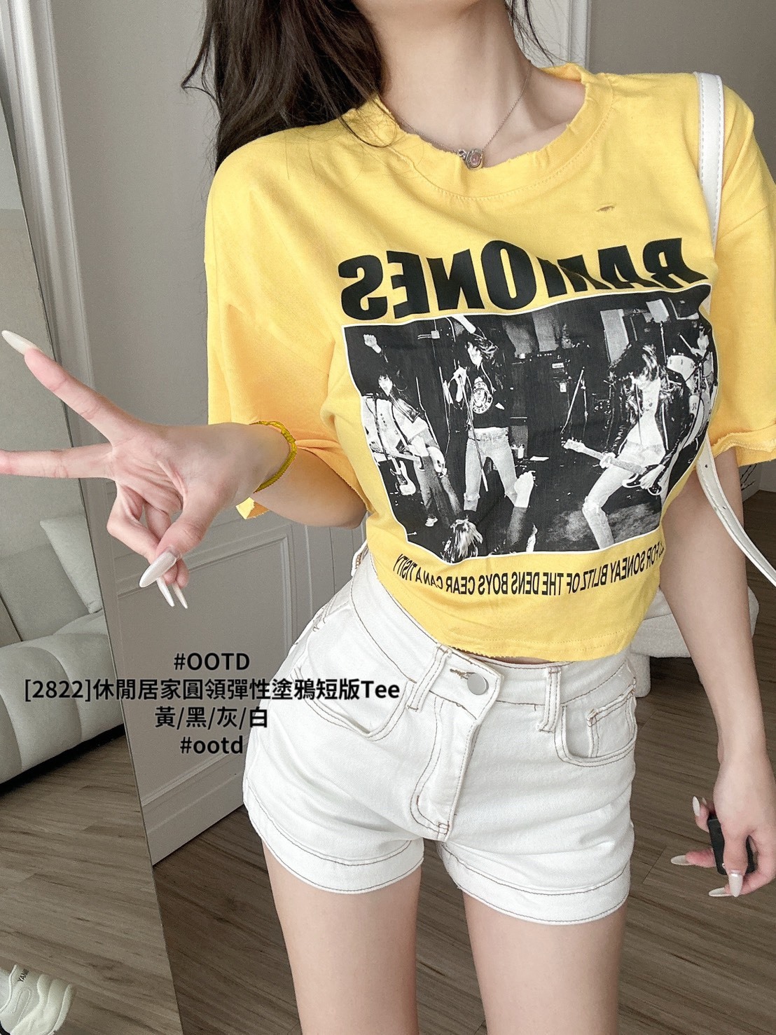 [2822]休閒居家圓領彈性塗鴉短版Tee (3)