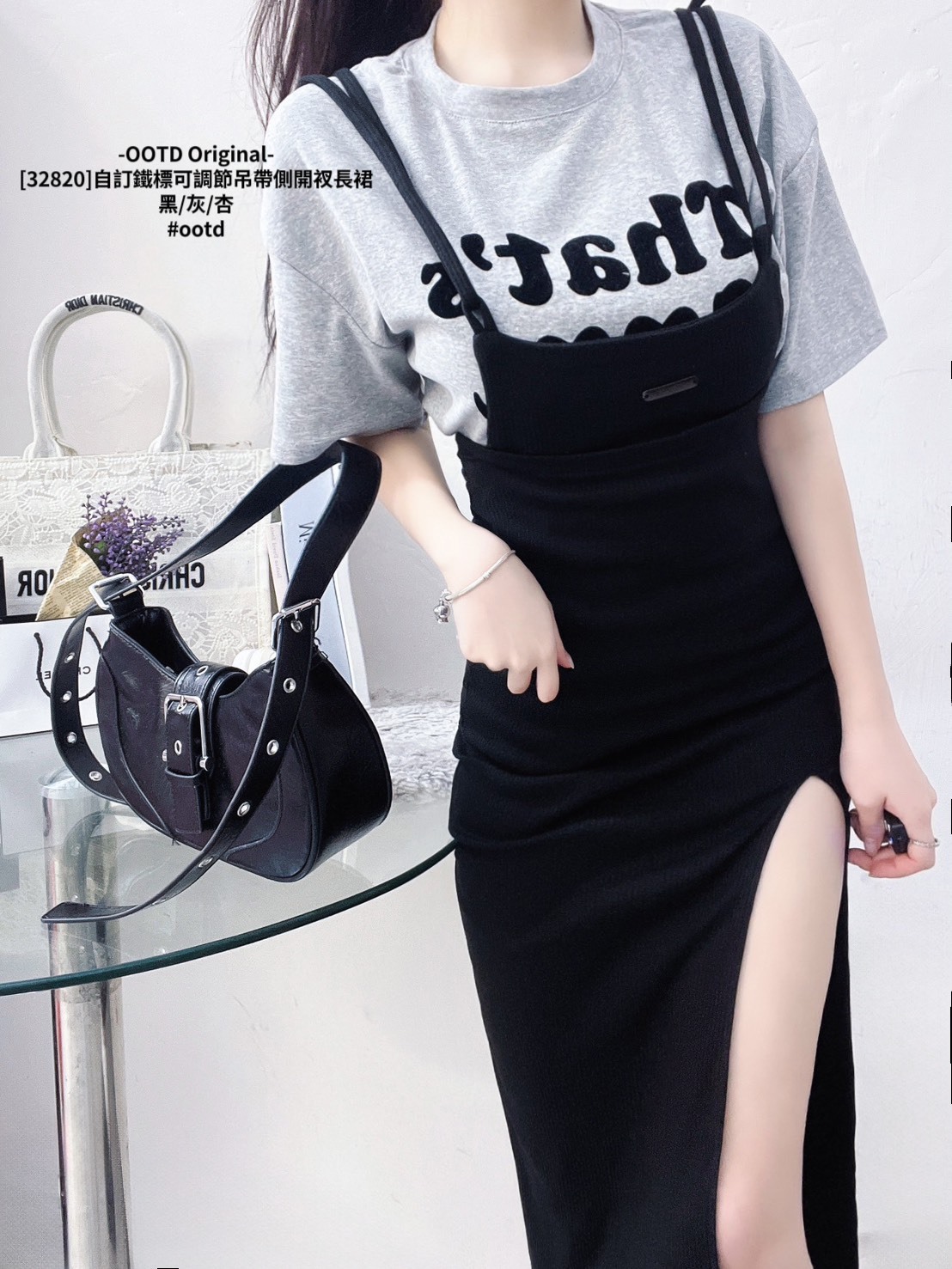 [32820]自訂鐵標可調節吊帶側開衩長裙 (8)
