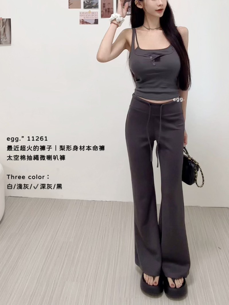 11261最近超火的褲子｜梨形身材本命褲太空棉抽繩微喇叭褲 (5)