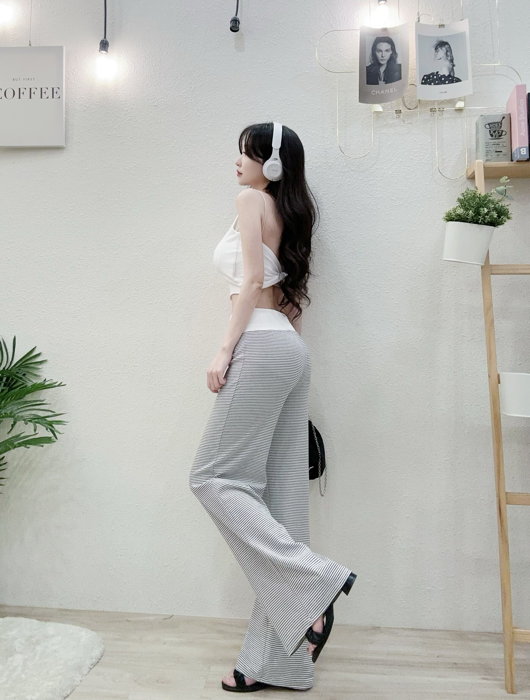 66629質感配色羅紋寬腰細條棉褲 (5)