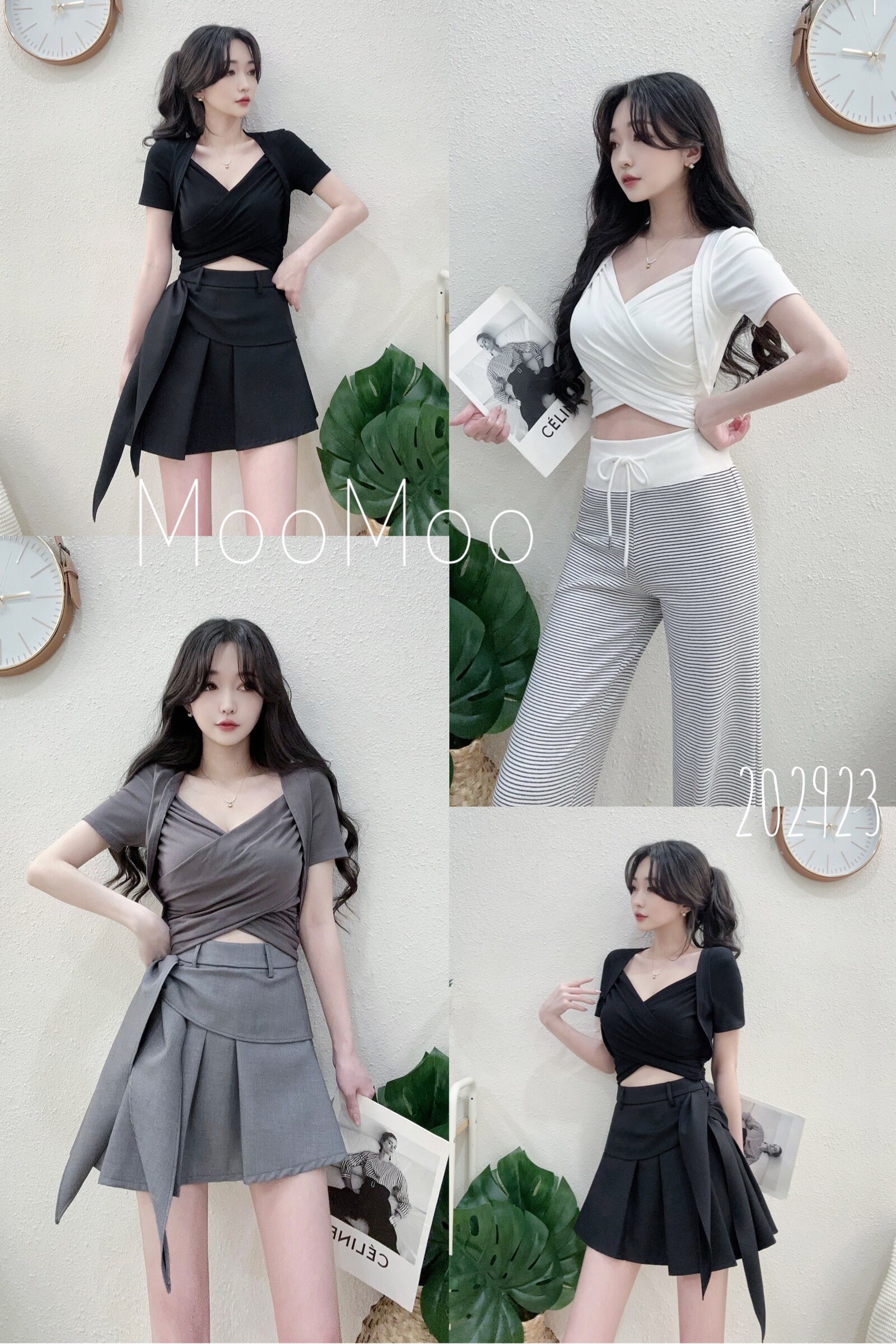 2029小心機交叉V領拼接修身上衣