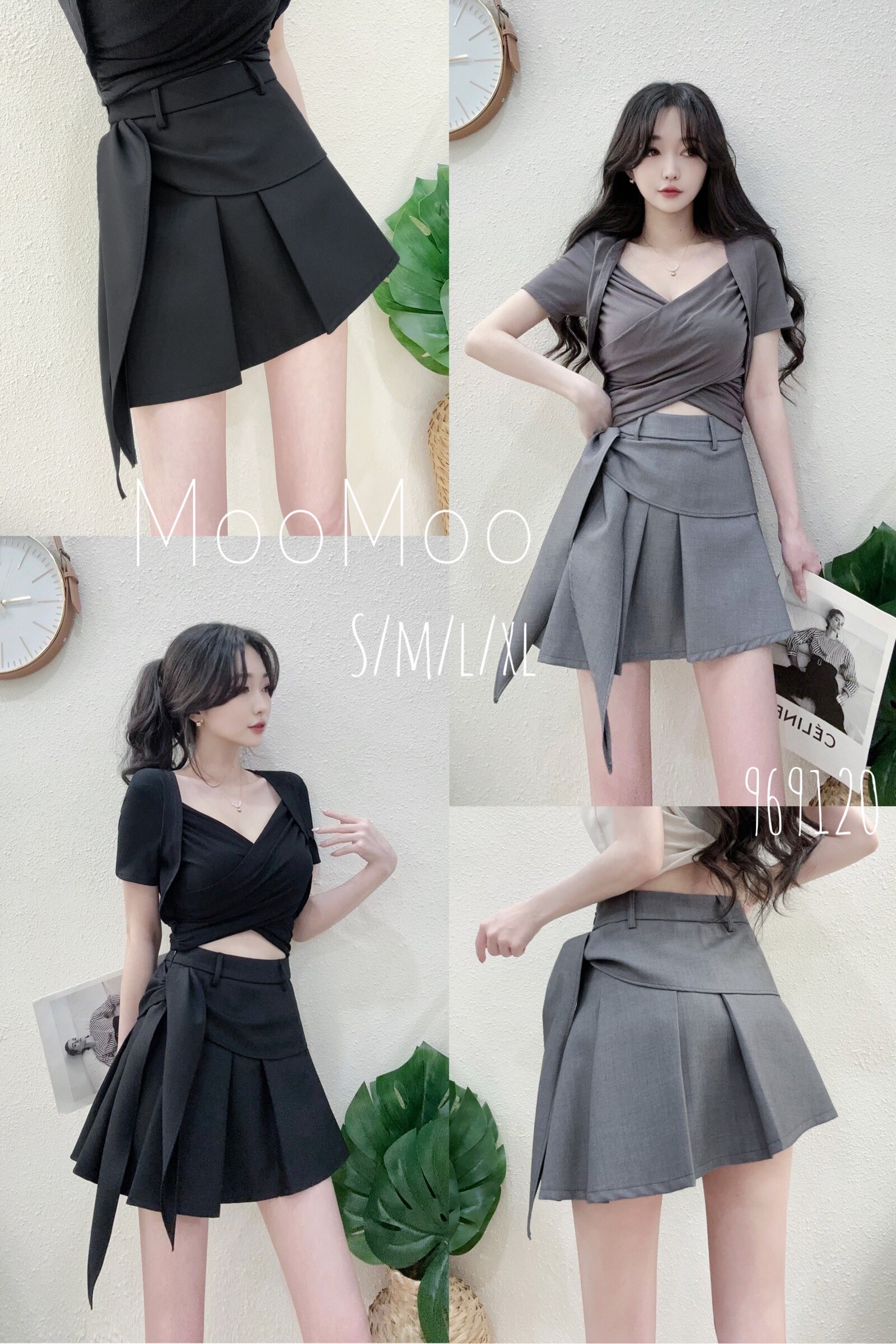 #9691造型綁帶壓折斜擺西裝褲裙