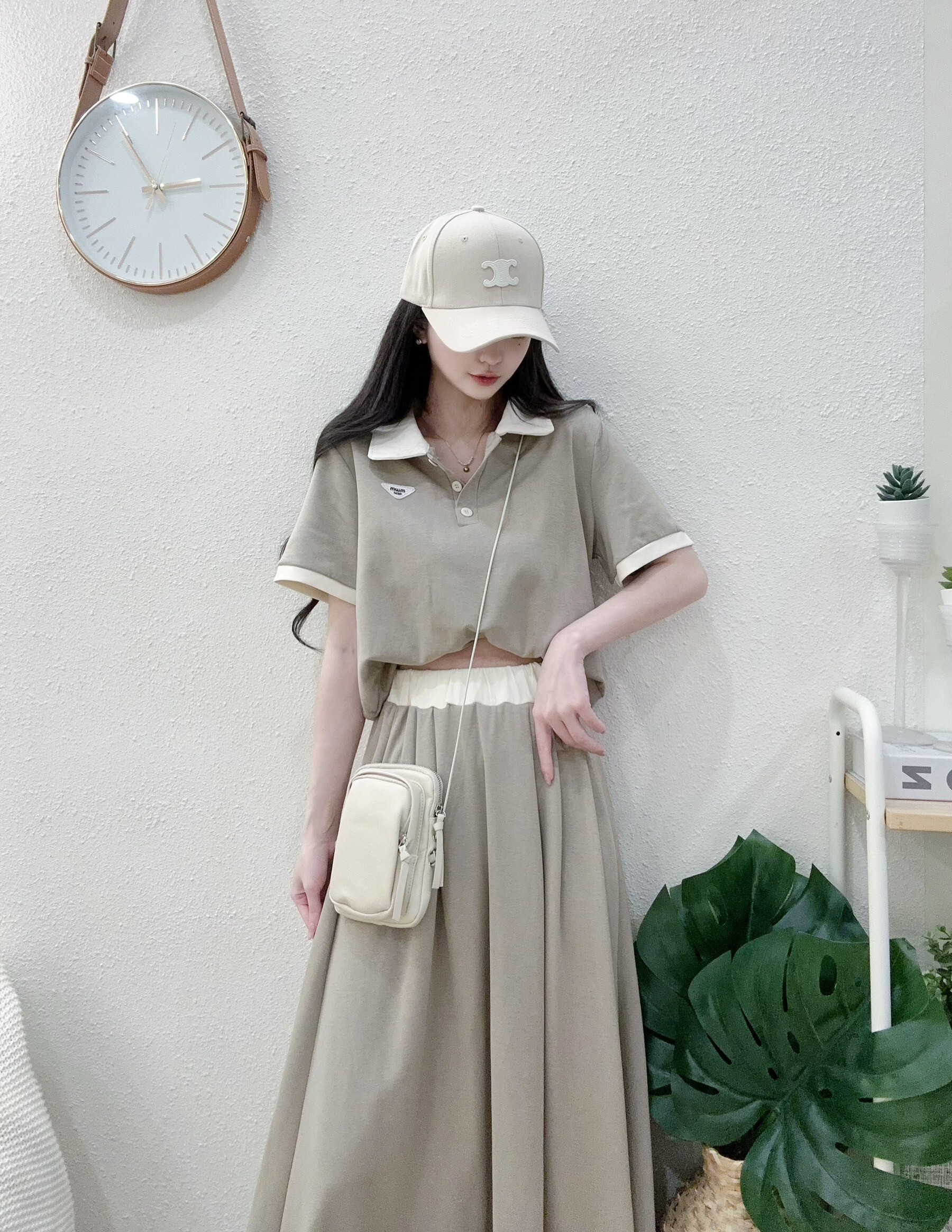 3738質感配色三角polo長裙套裝 (5)