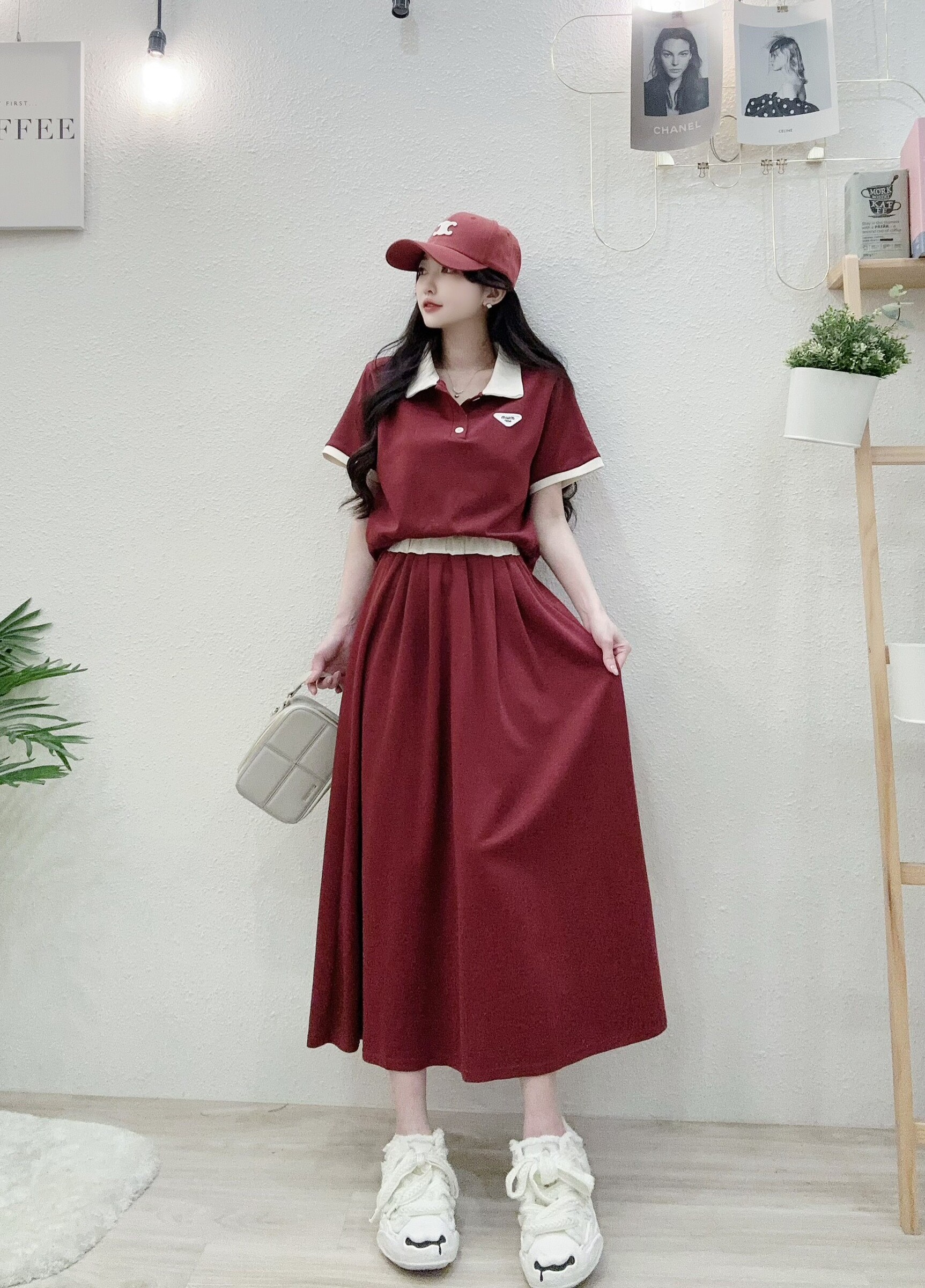 3738質感配色三角polo長裙套裝 (4)