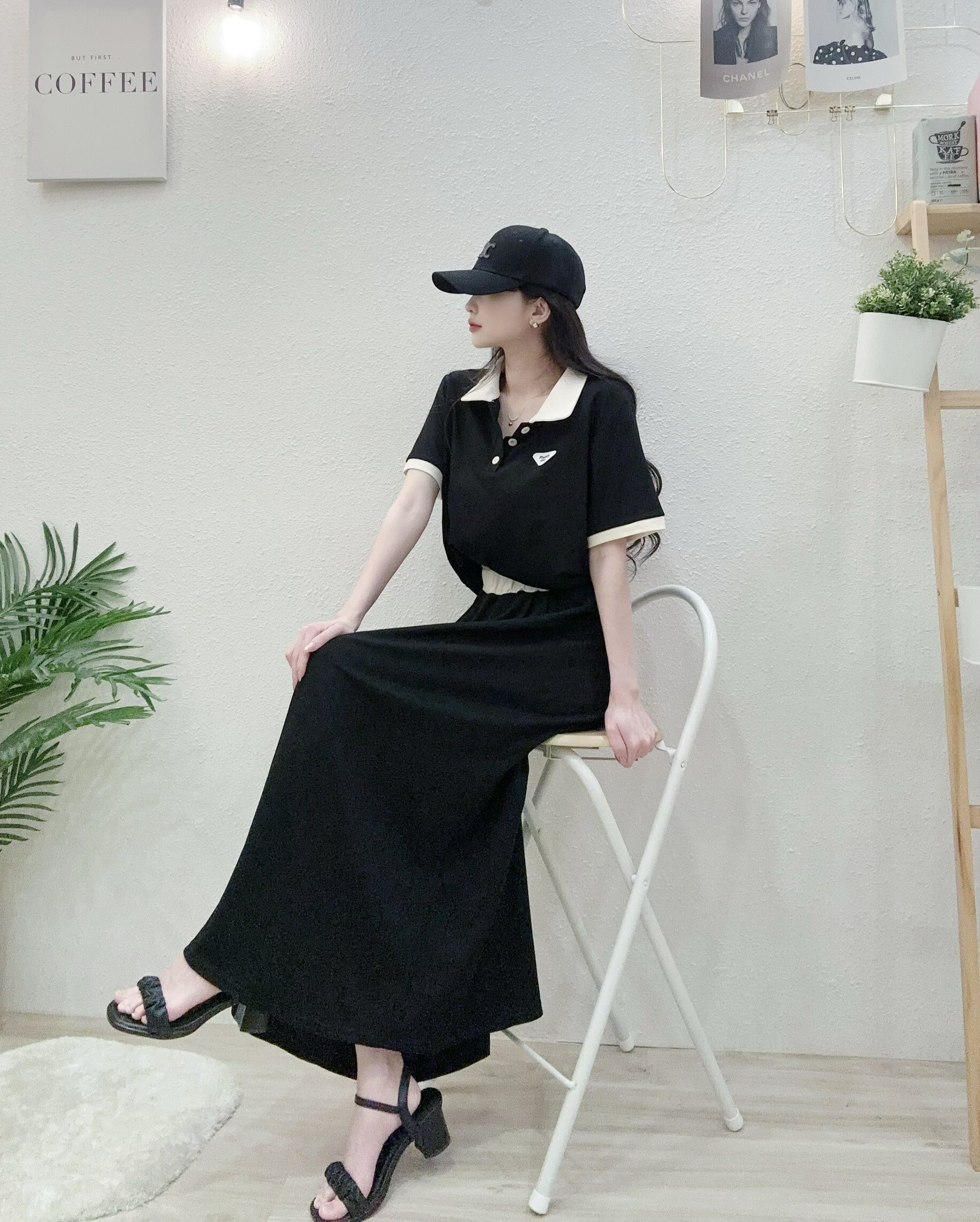 3738質感配色三角polo長裙套裝 (2)