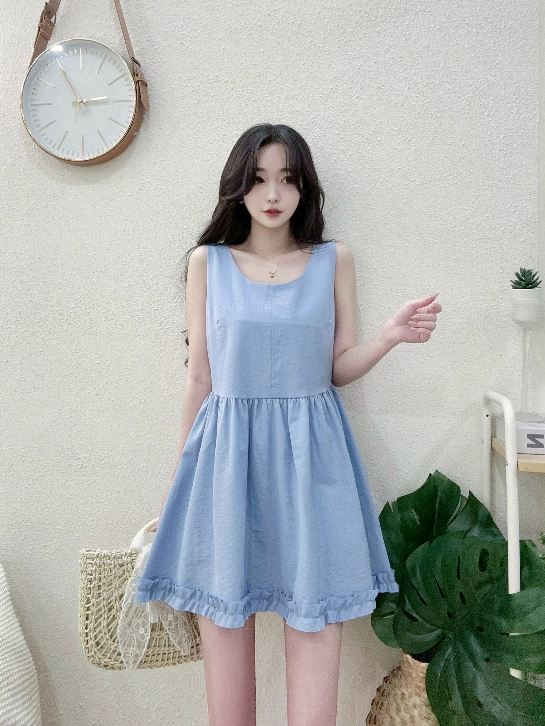 8813甜美圓領背心娃娃蛋糕邊洋 (2)