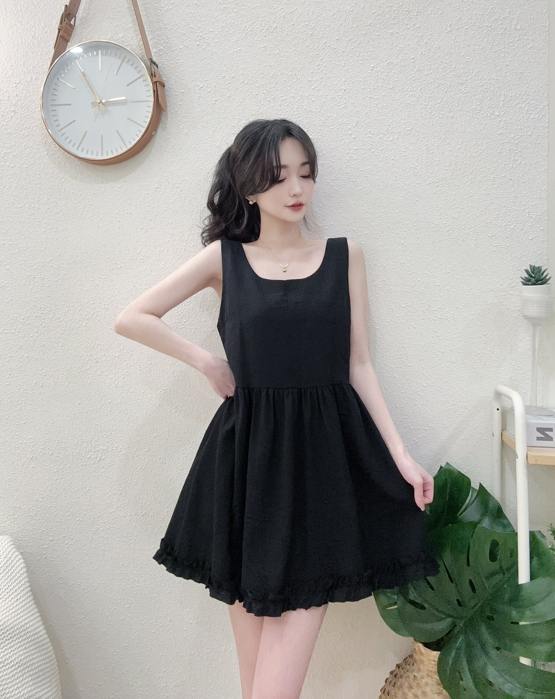 8813甜美圓領背心娃娃蛋糕邊洋 (4)