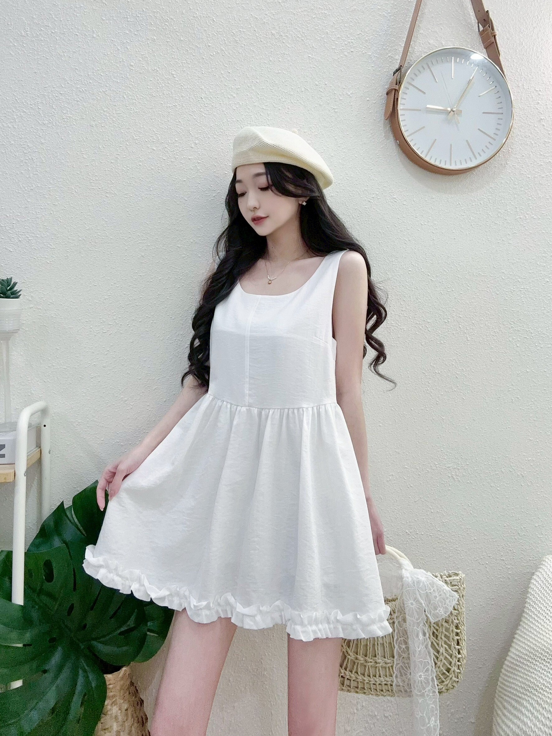 8813甜美圓領背心娃娃蛋糕邊洋 (3)