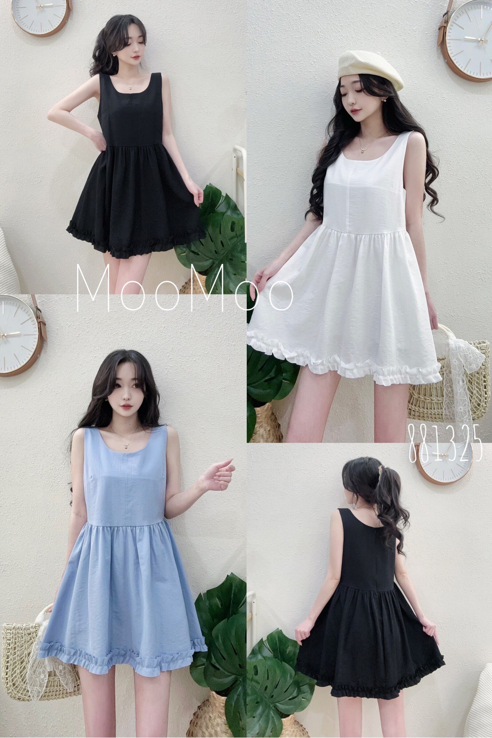 8813甜美圓領背心娃娃蛋糕邊洋