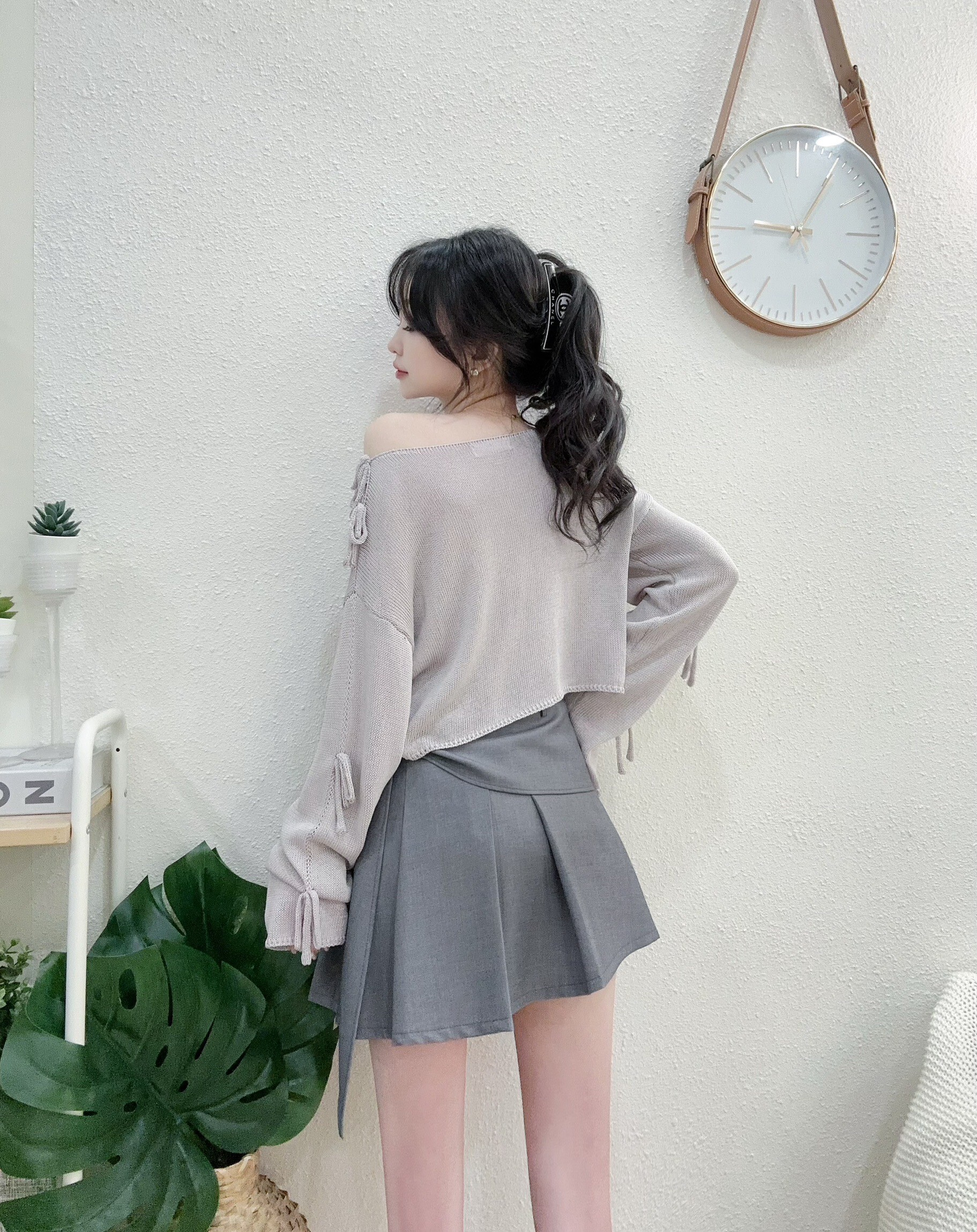 1113慵懶寬領蝴蝶結袖針織短衫 (3)