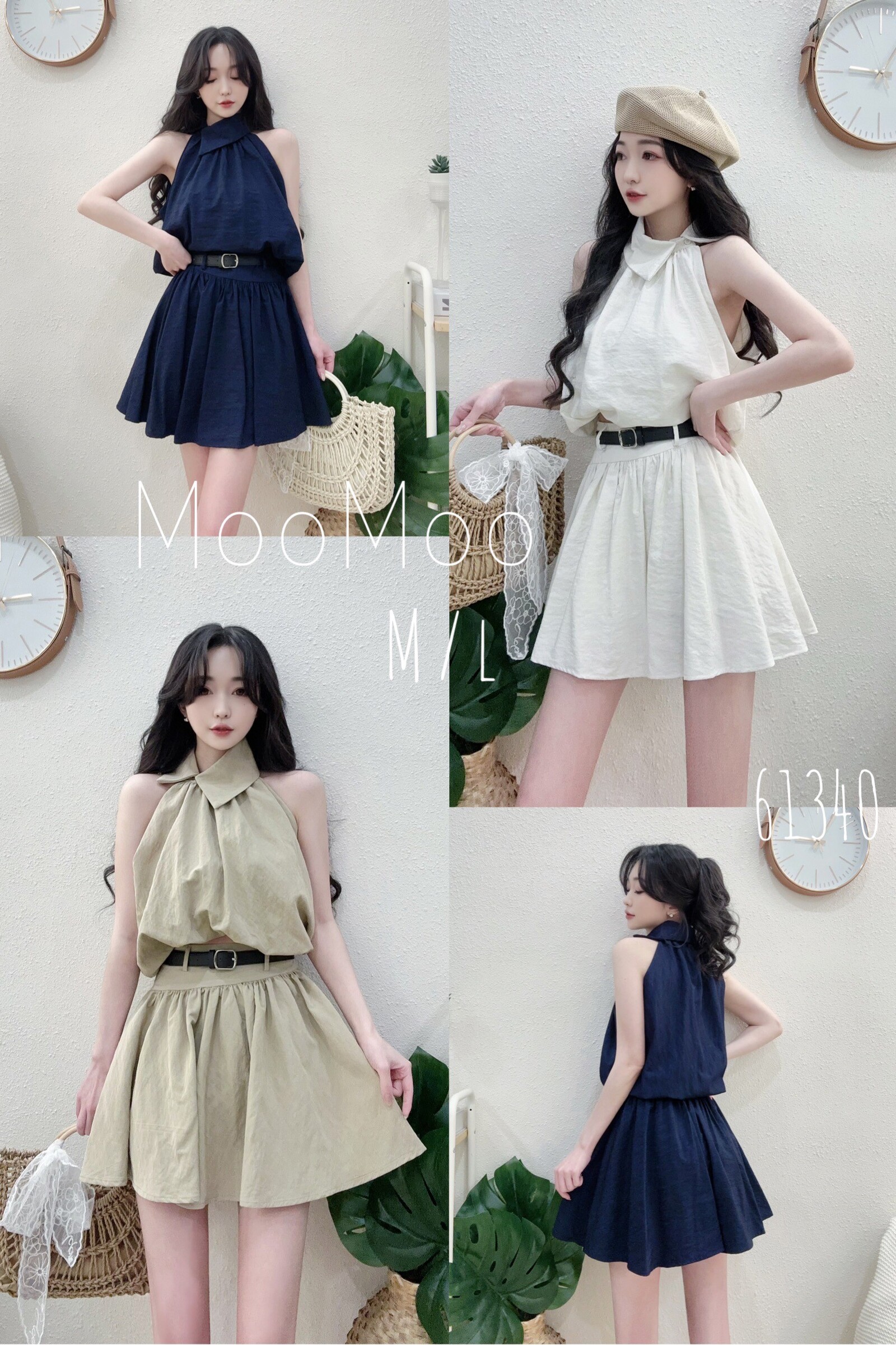 #613韓系翻領背心皮帶褲裙三件套