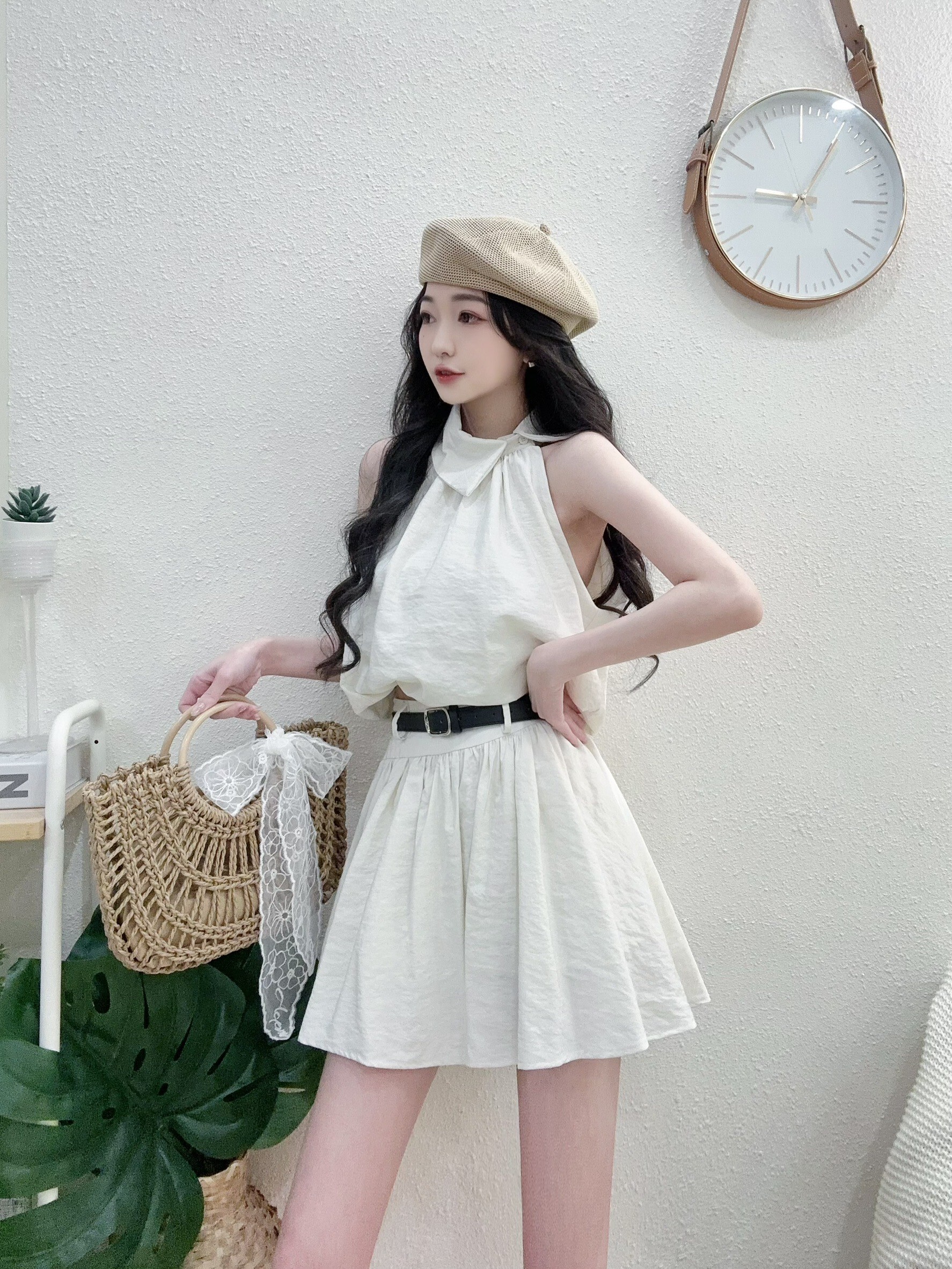 613韓系翻領背心皮帶褲裙三件套 (2)