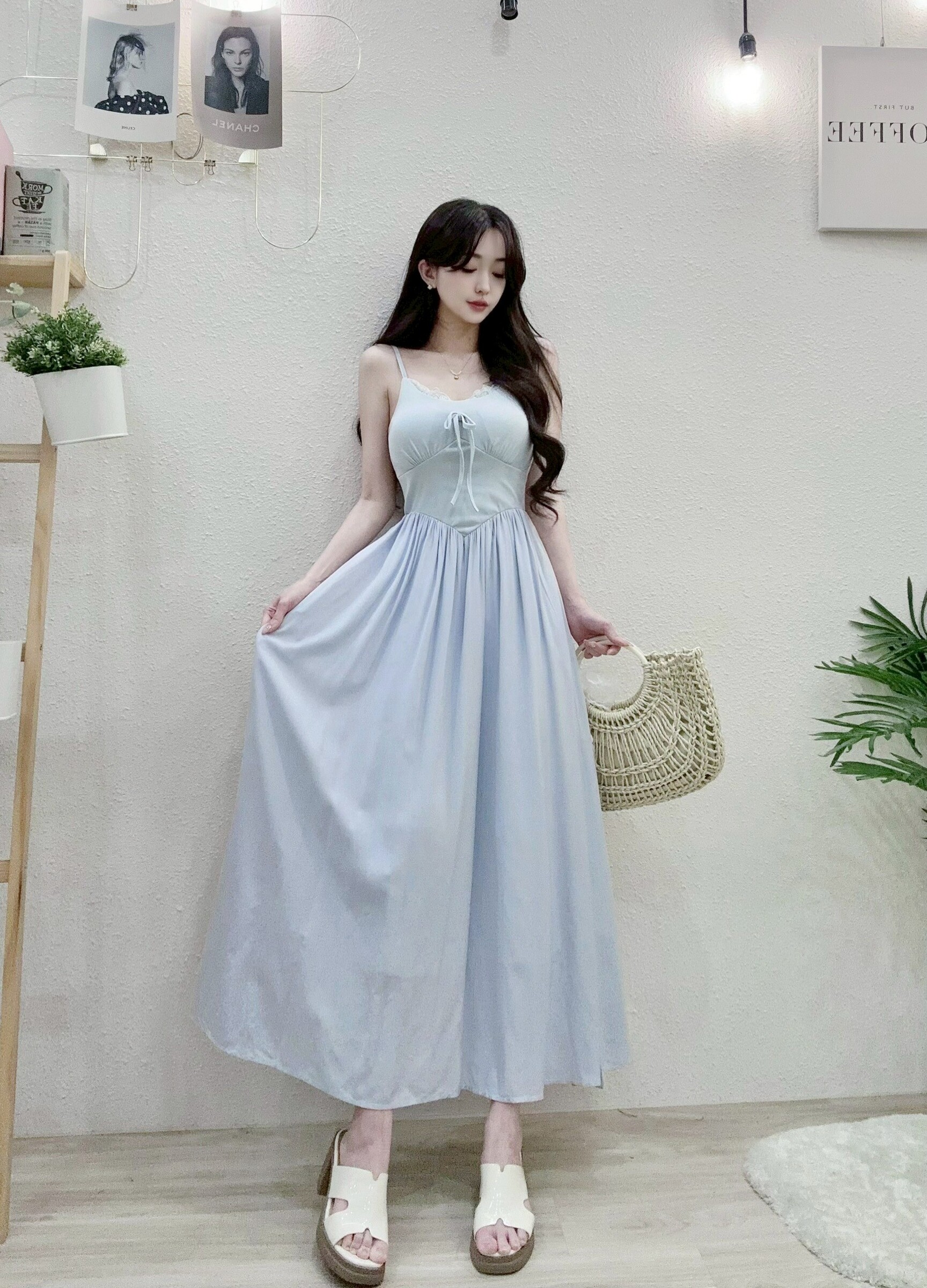 6707夏日細肩滾LS鬆緊收腰長洋 (3)