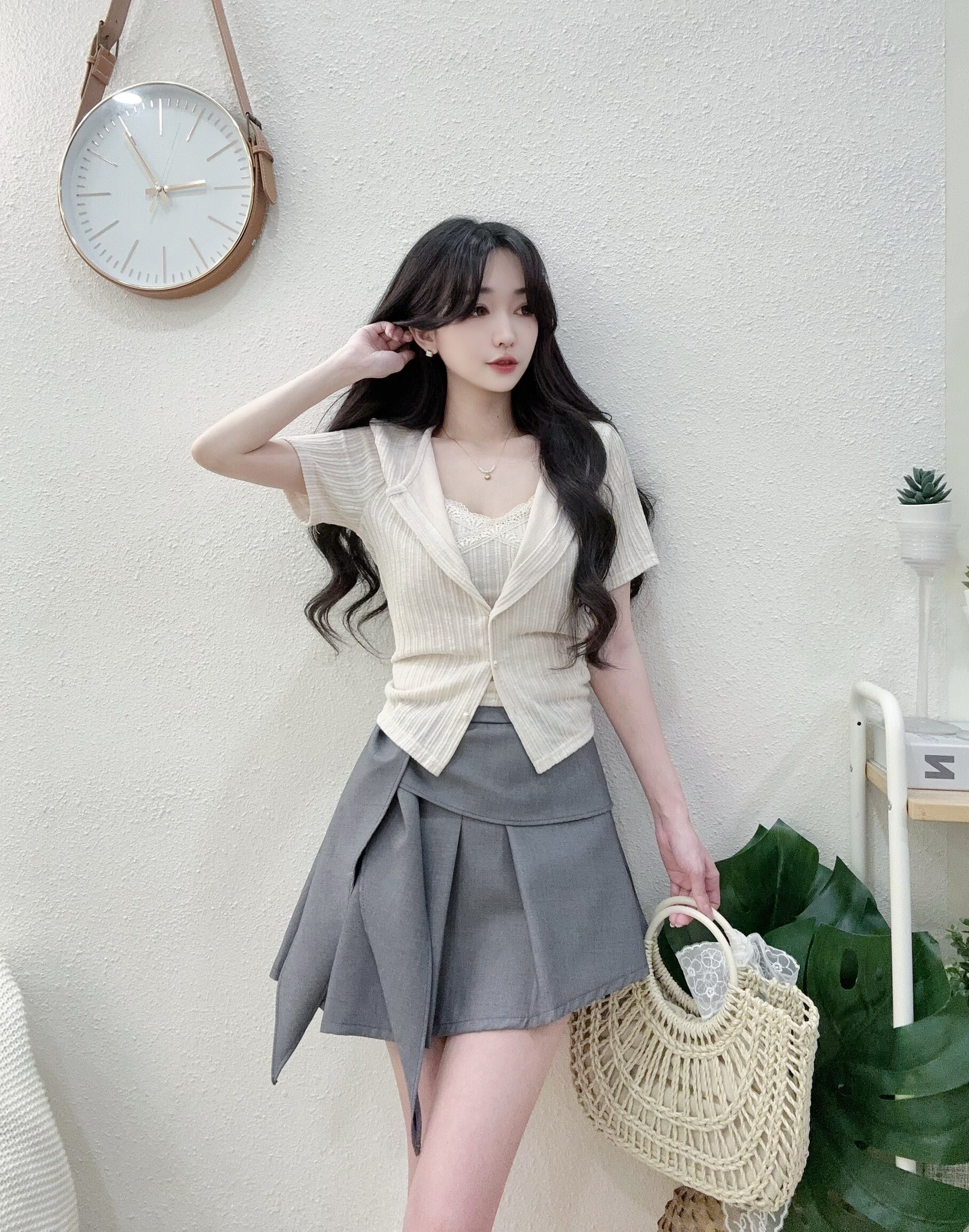 #8129氣質交叉蕾絲背心罩衫set (2)