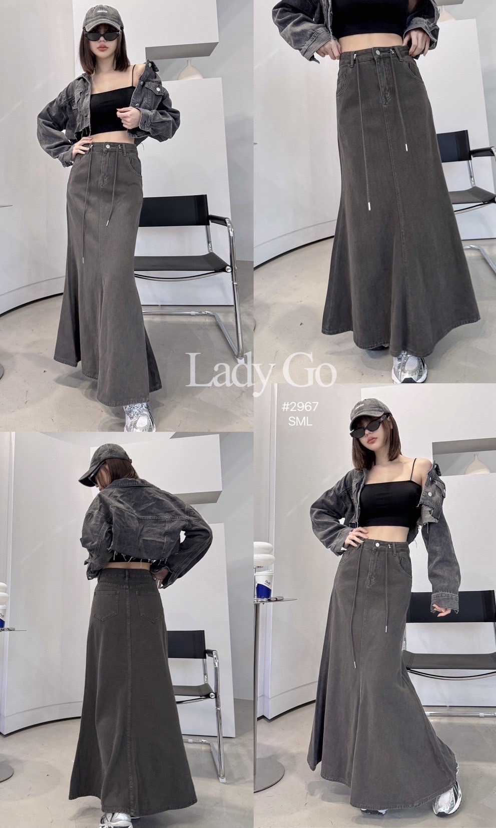 2967 休閒牛仔抽繩魚尾裙 (2)