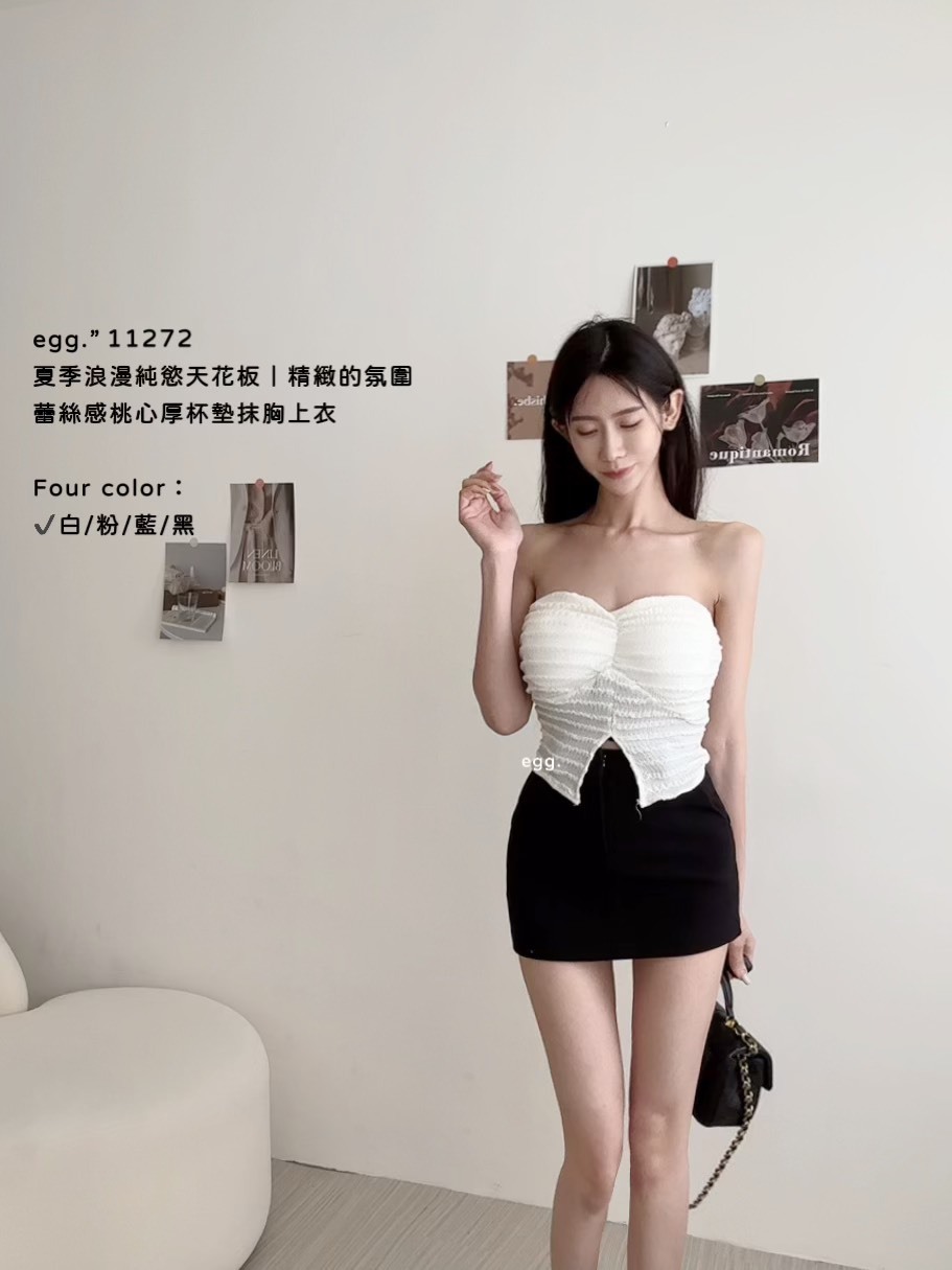 11272夏季浪漫純慾天花板｜精緻的氛圍蕾絲感桃心厚杯墊抹胸上衣♡ (9)