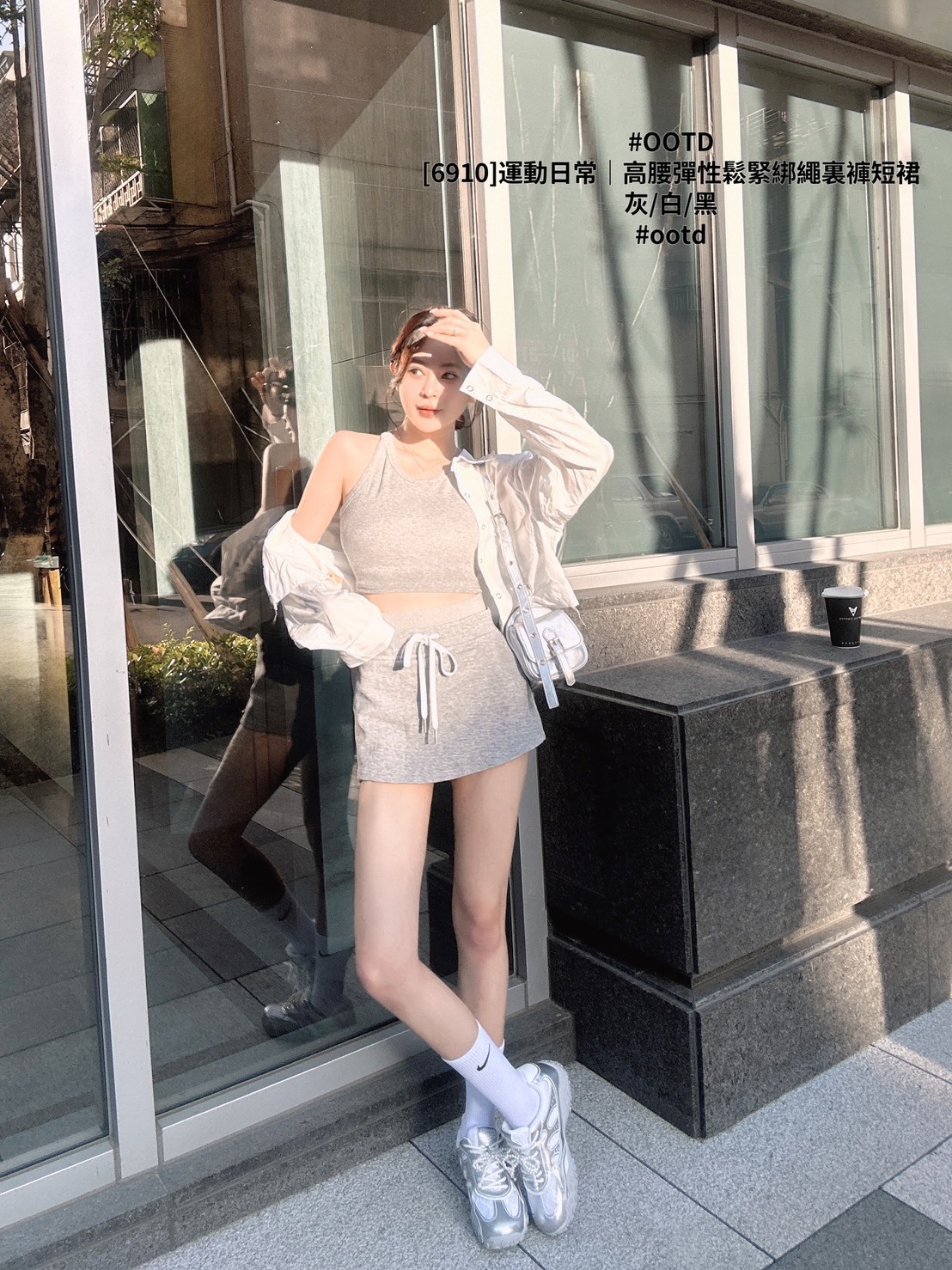 [6910]運動日常｜高腰彈性鬆緊綁繩裏褲短裙 (4)