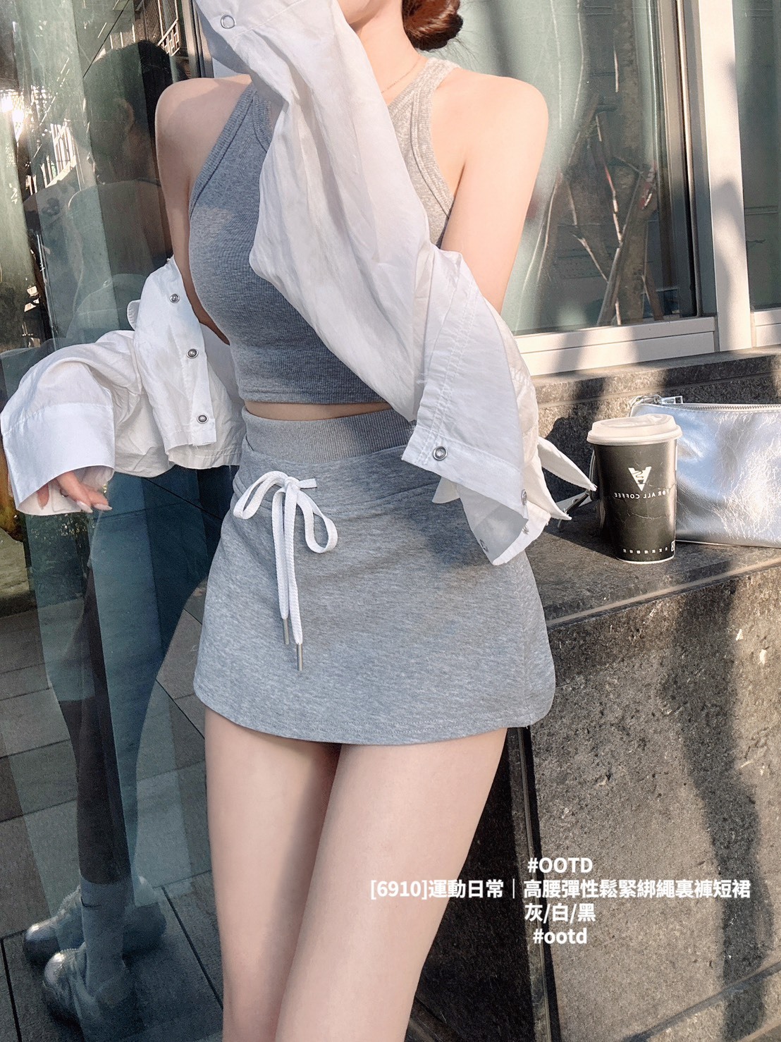 [6910]運動日常｜高腰彈性鬆緊綁繩裏褲短裙 (3)