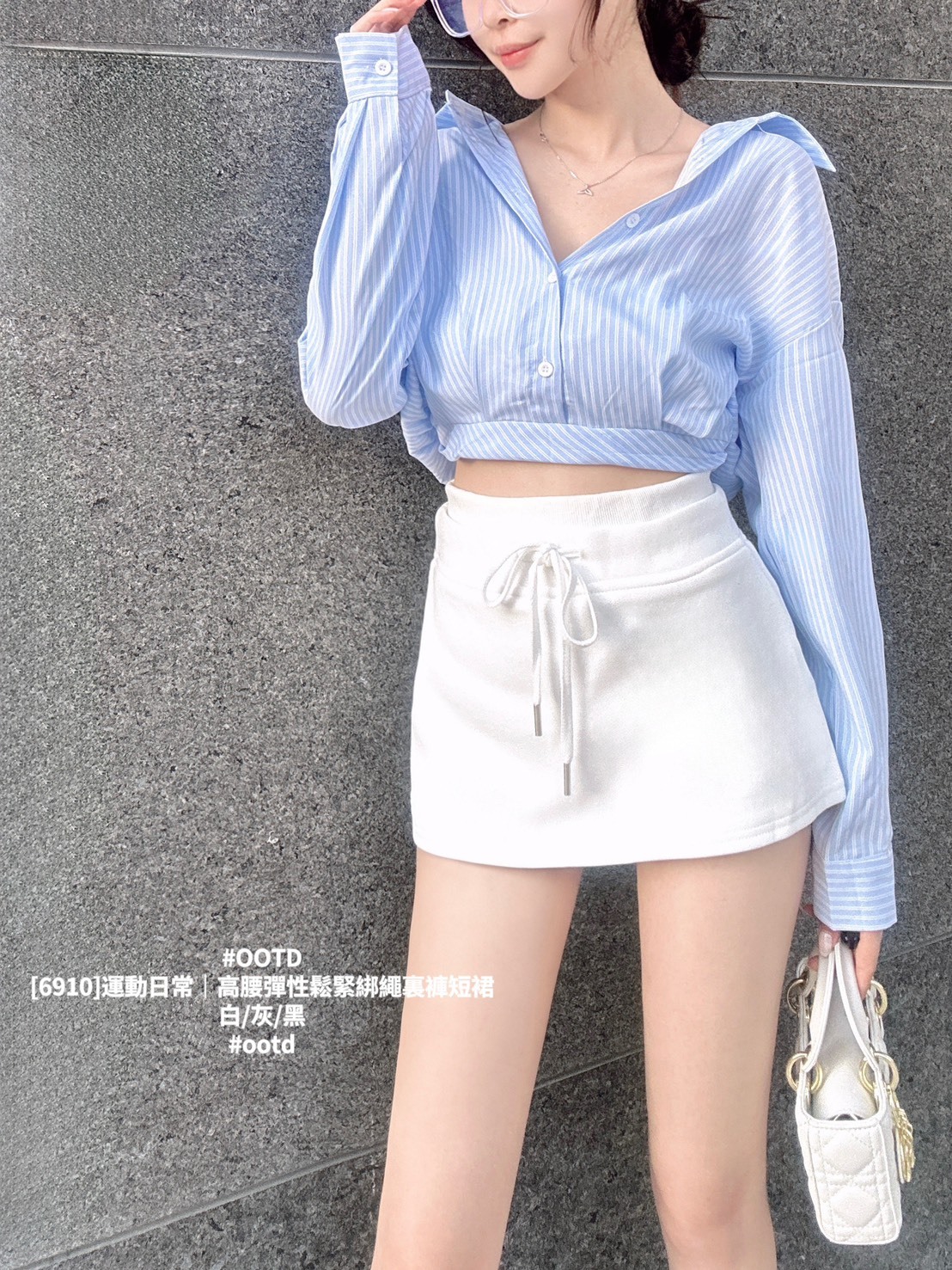 [6910]運動日常｜高腰彈性鬆緊綁繩裏褲短裙 (2)