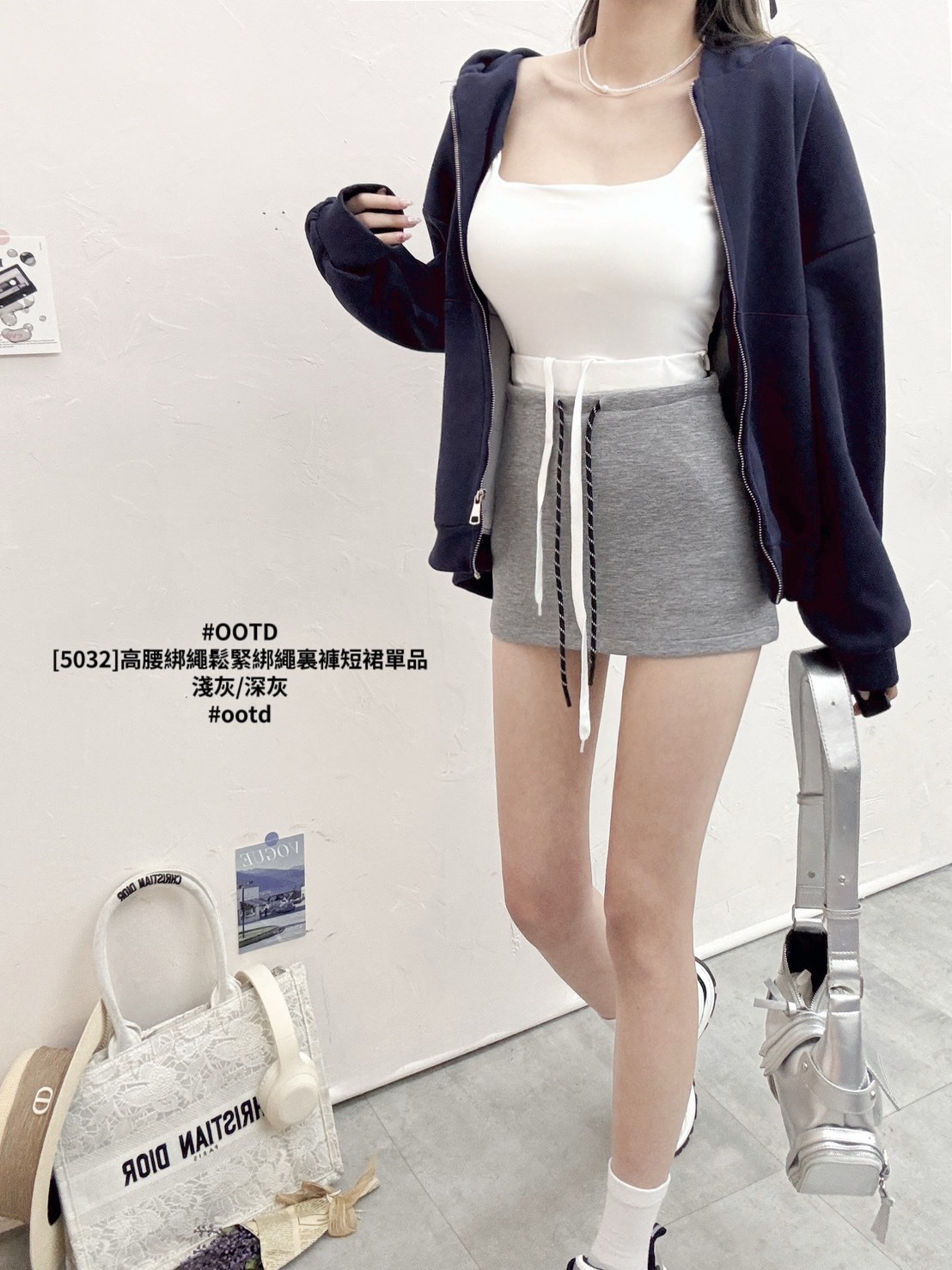 [5032]高腰綁繩鬆緊綁繩裏褲短裙單品 (2)
