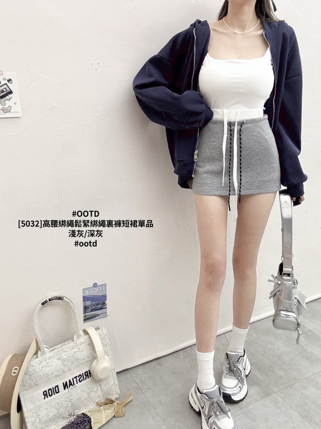 [5032]高腰綁繩鬆緊綁繩裏褲短裙單品 (3)