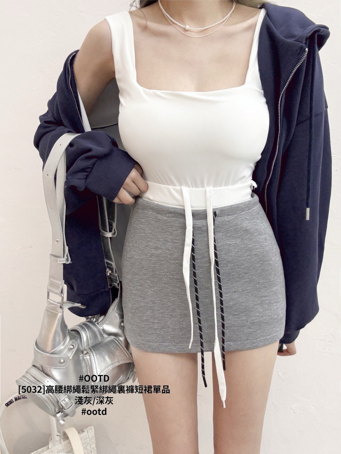 [5032]高腰綁繩鬆緊綁繩裏褲短裙單品 (4)