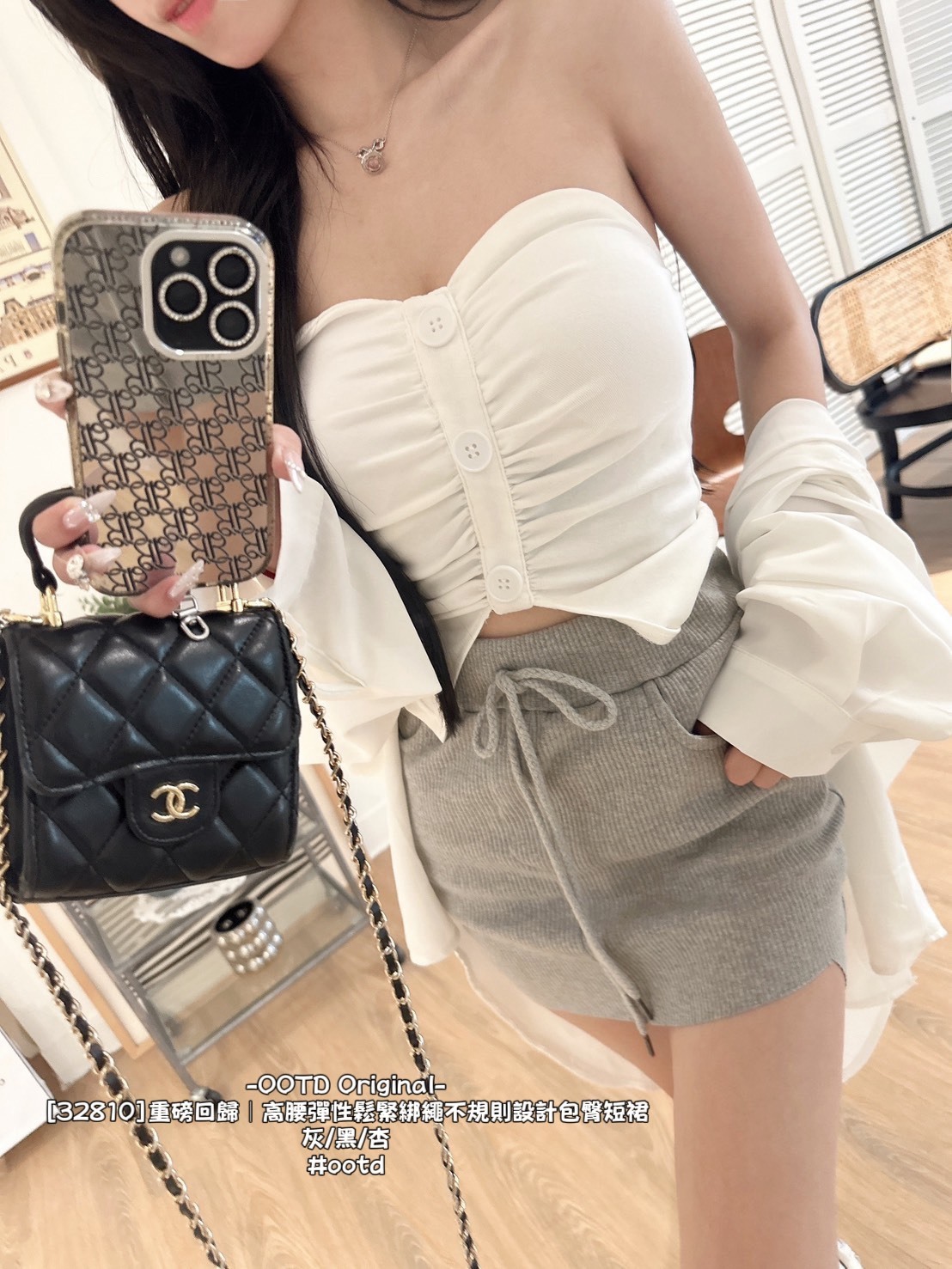 [32810]重磅回歸｜高腰彈性鬆緊綁繩不規則設計包臀短裙 (5)